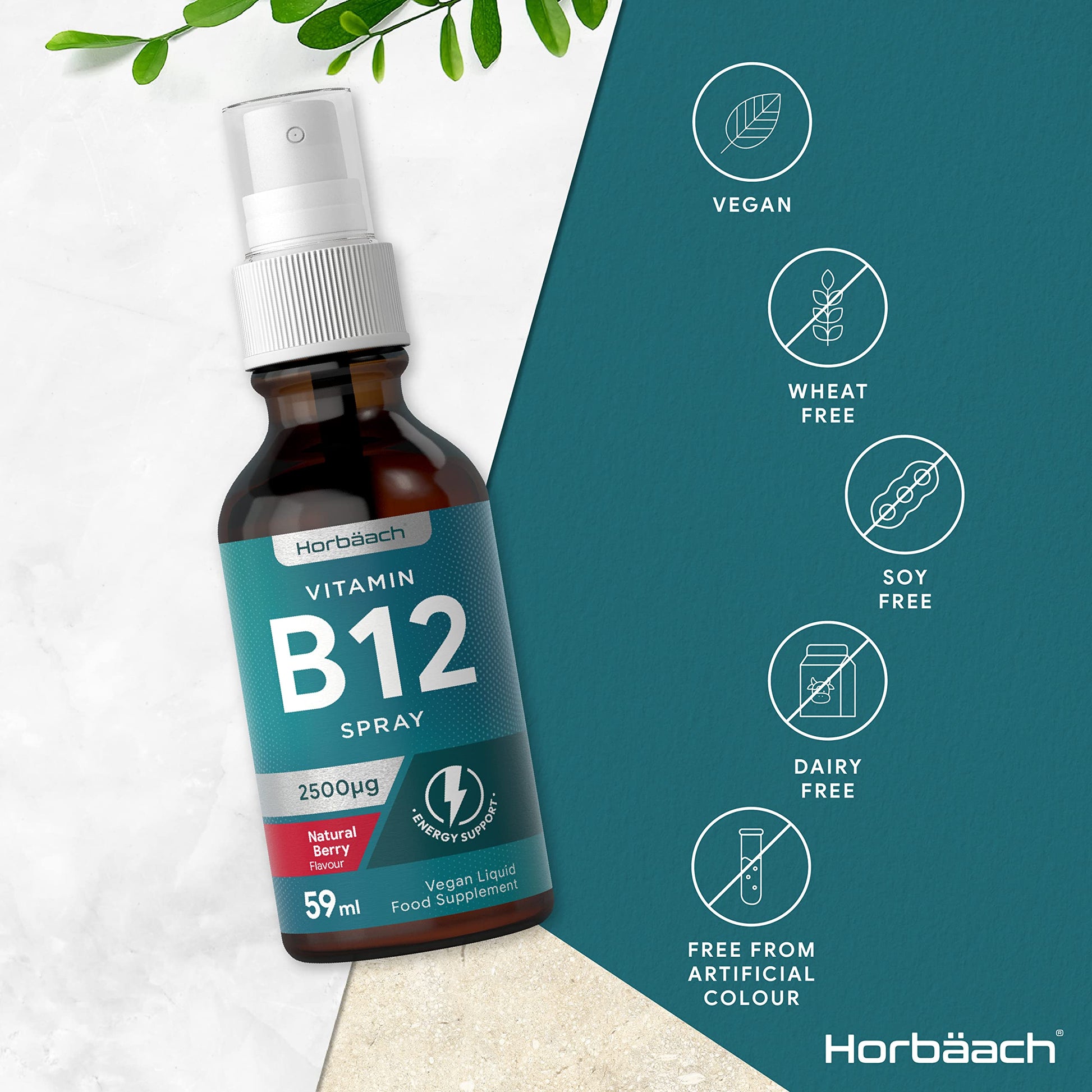 Vitamin B12 Spray 2500mcg | 59ml | High Strength Supplement | Natural Berry Flavour Horbäach uk supplements