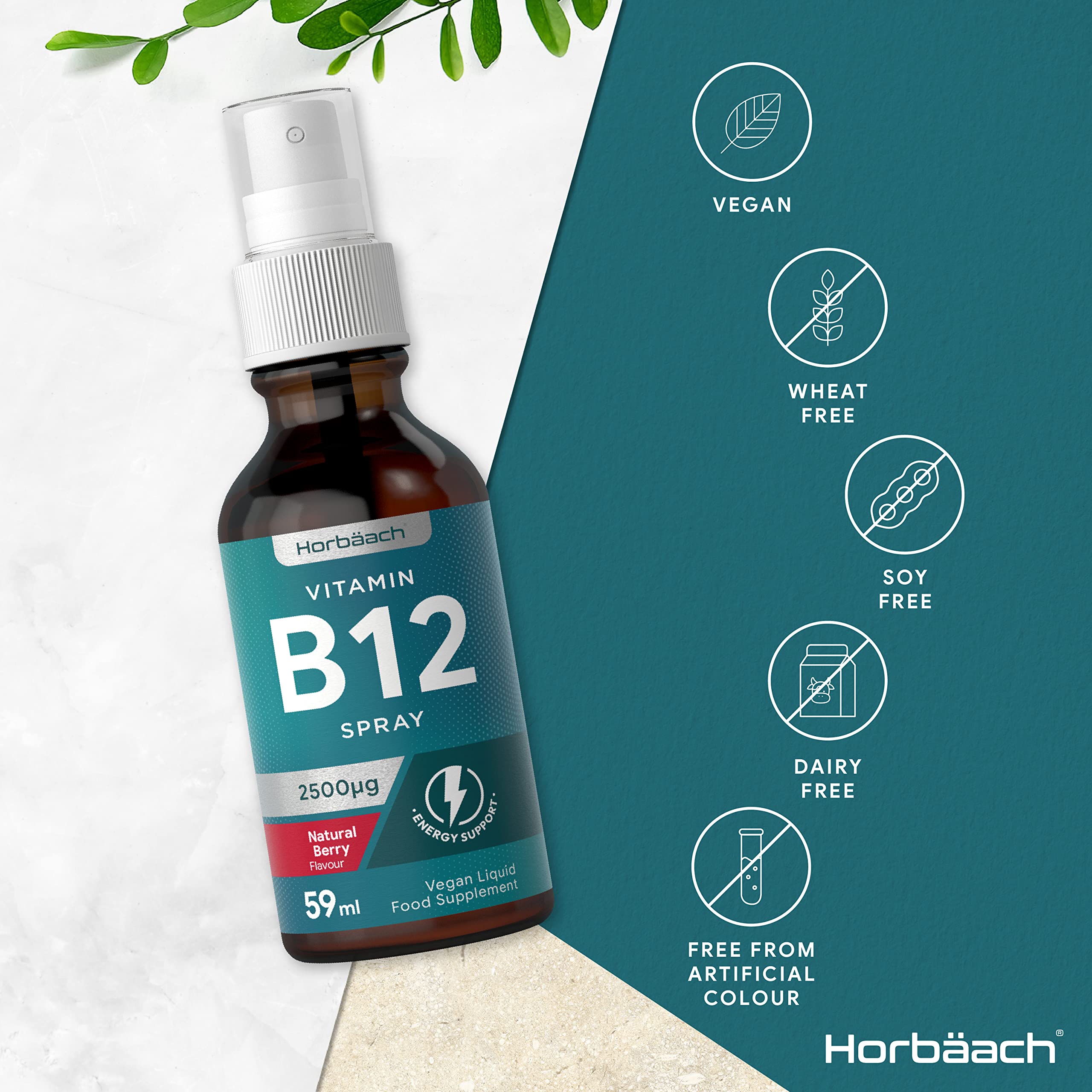 Vitamin B12 Spray 2500mcg | 59ml | High Strength Supplement | Natural Berry Flavour Horbäach uk supplements