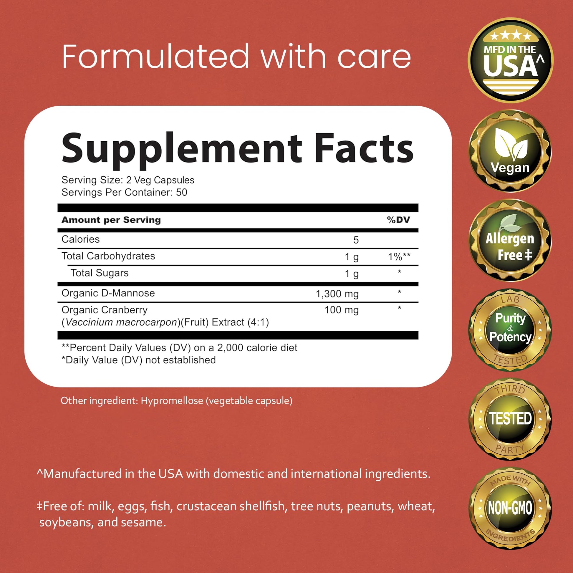 NaturaLife Labs Organic D-Mannose 1300 mg with Organic Cranberry Extract 100 mg per Serving – 100 Capsules – Non-GMO, Gluten-Free, Vegan NaturaLife Labs uk supplements