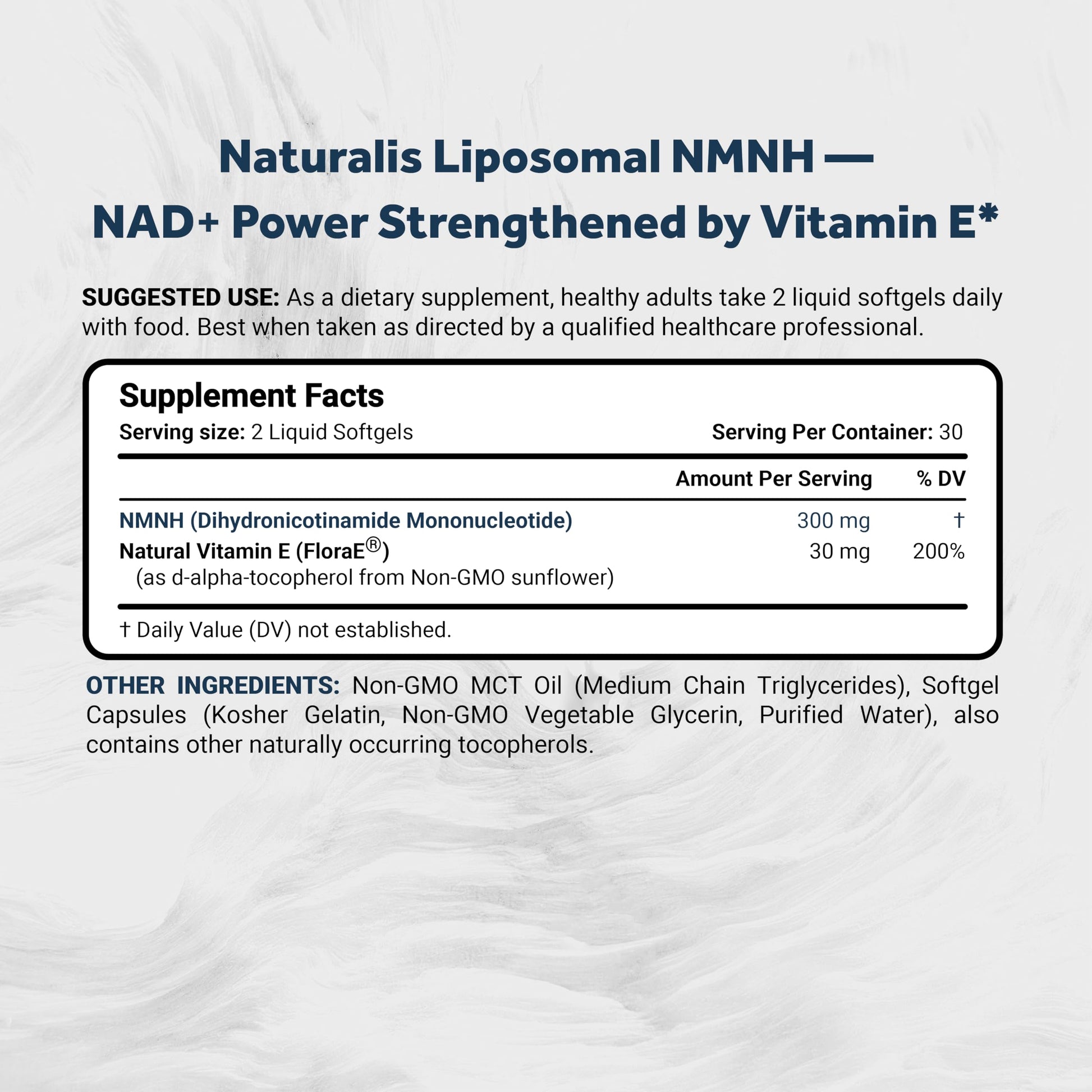 Naturalis Liposomal NMNH 300mg (NMN Alternative) | Boost NAD+ Levels & Support Healthy Aging* | Bioenhanced with Vitamin E for Advanced Absorption, Stability & Antioxidant Protection* | 60 Softgels Naturalis uk supplements
