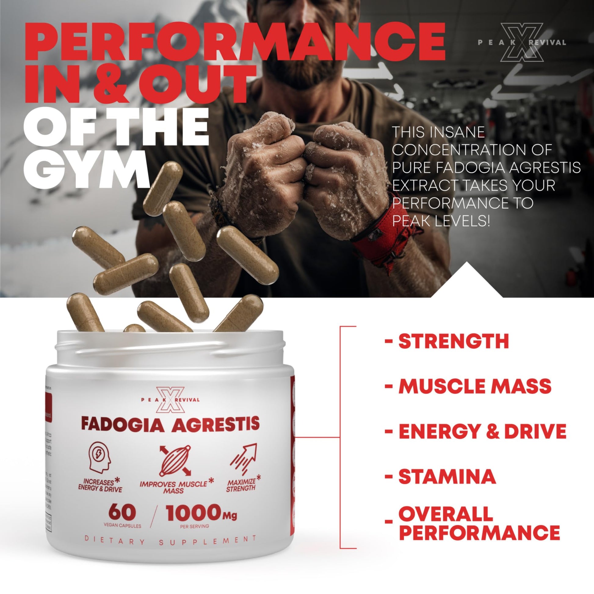 Peak Revival-X Fadogia Agrestis 1000mg Per Serving Supplement - Potent Extract to Increase Energy, Athletic Performance & Muscle Mass - Supplements, Made in The USA (60 Capsules) Peak Revival-X uk supplements
