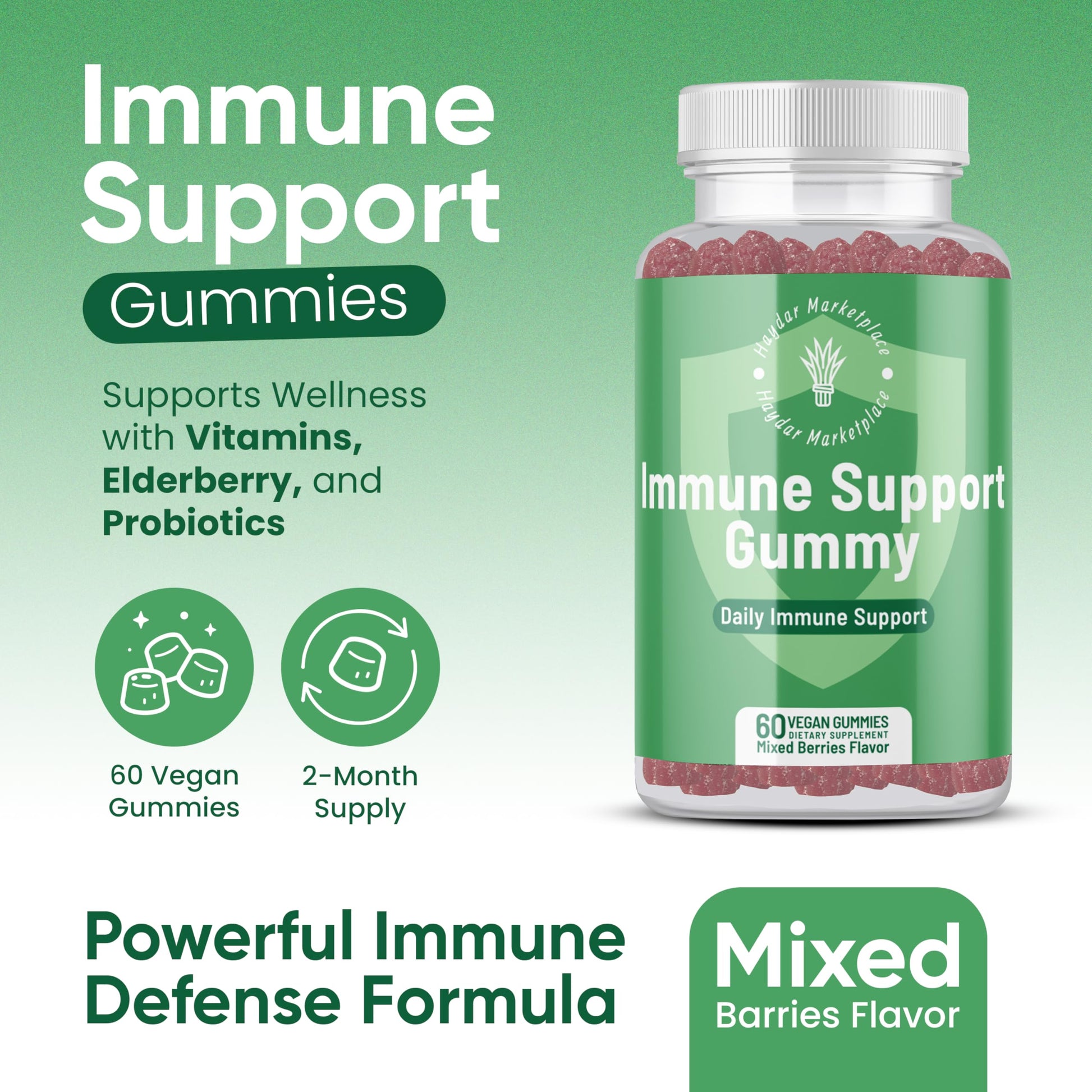 Haydar Marketplace Immune Boosters for Adults - Vegan Immune Support Gummies with Vitamins C & D, Zinc, Magnesium, Probiotics Haydar Marketplace uk supplements