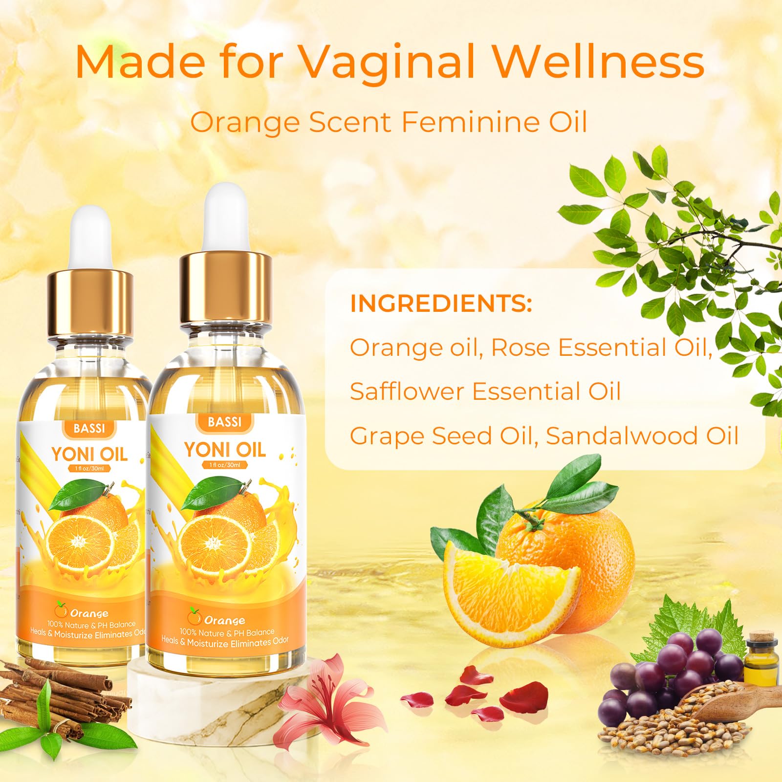 BASSI 2PCS Yoni Oil Organic Feminine Oil Vaginal Moisturizer - Ph Balance for Women - Feminine Deodorant BASSI uk supplements