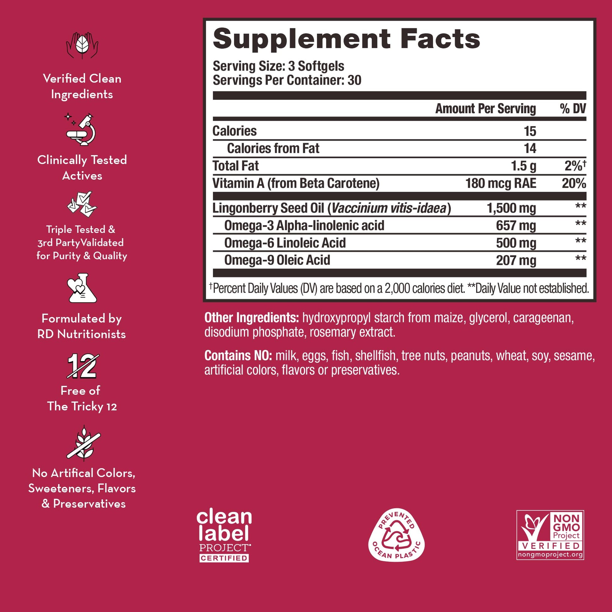 HUM Arctic Repair Clear Skin Supplement with Omega 3, Vitamin E, A, and Lingonberry Seed Oil, Skin Repair with Omega 3 6 9 to Help Support Appearance of Wrinkles & Hydrate, 90 Vegan Softgels HUM uk supplements