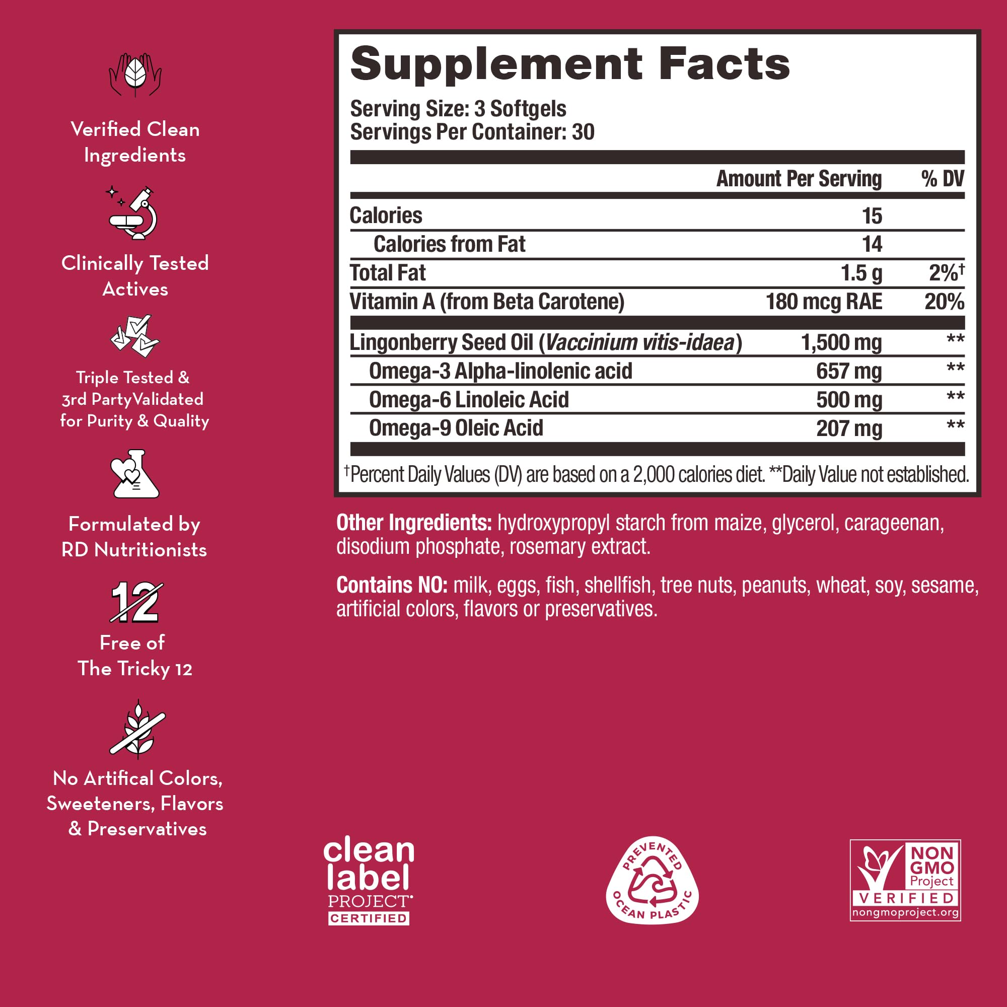 HUM Arctic Repair Clear Skin Supplement with Omega 3, Vitamin E, A, and Lingonberry Seed Oil, Skin Repair with Omega 3 6 9 to Help Support Appearance of Wrinkles & Hydrate, 90 Vegan Softgels HUM uk supplements