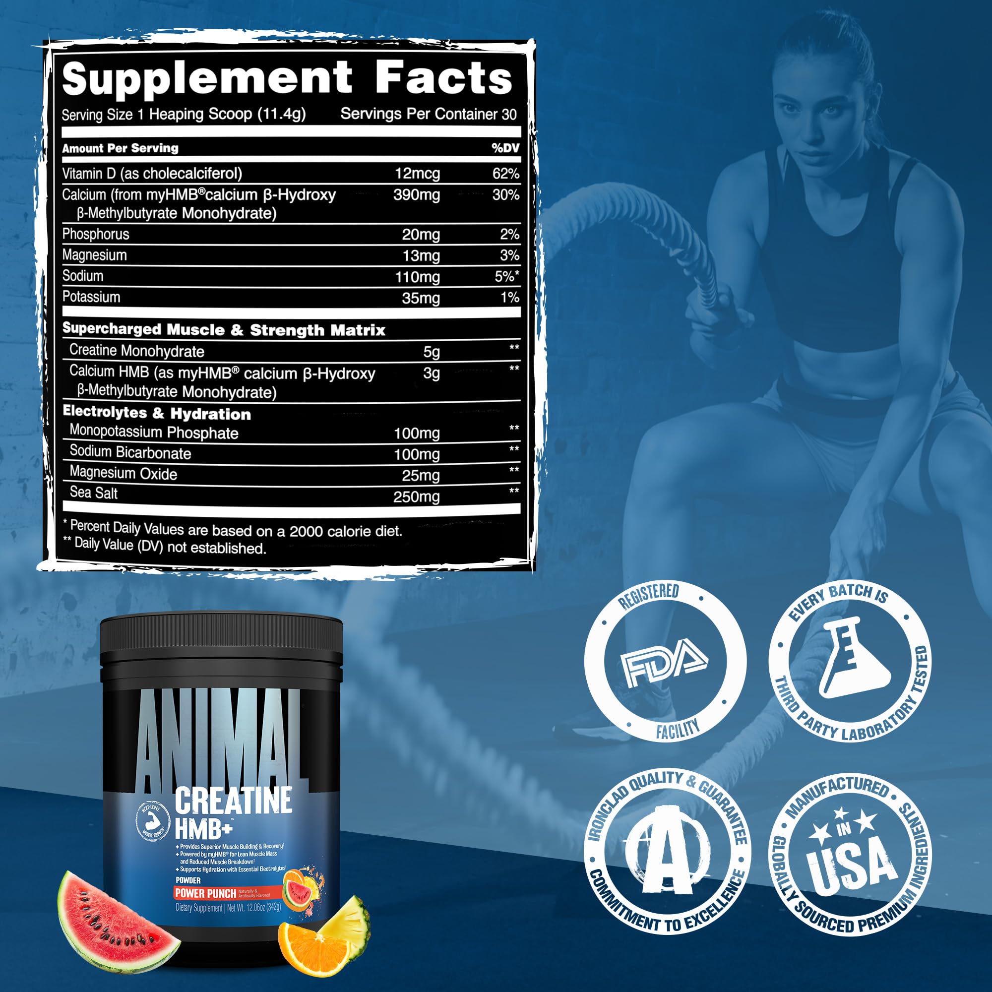 Animal Creatine HMB Powder – 3g myHMB + 5g Creatine with Electrolytes for Recovery & Daily Energy – Power Punch Flavor, 30 Servings Animal uk supplements