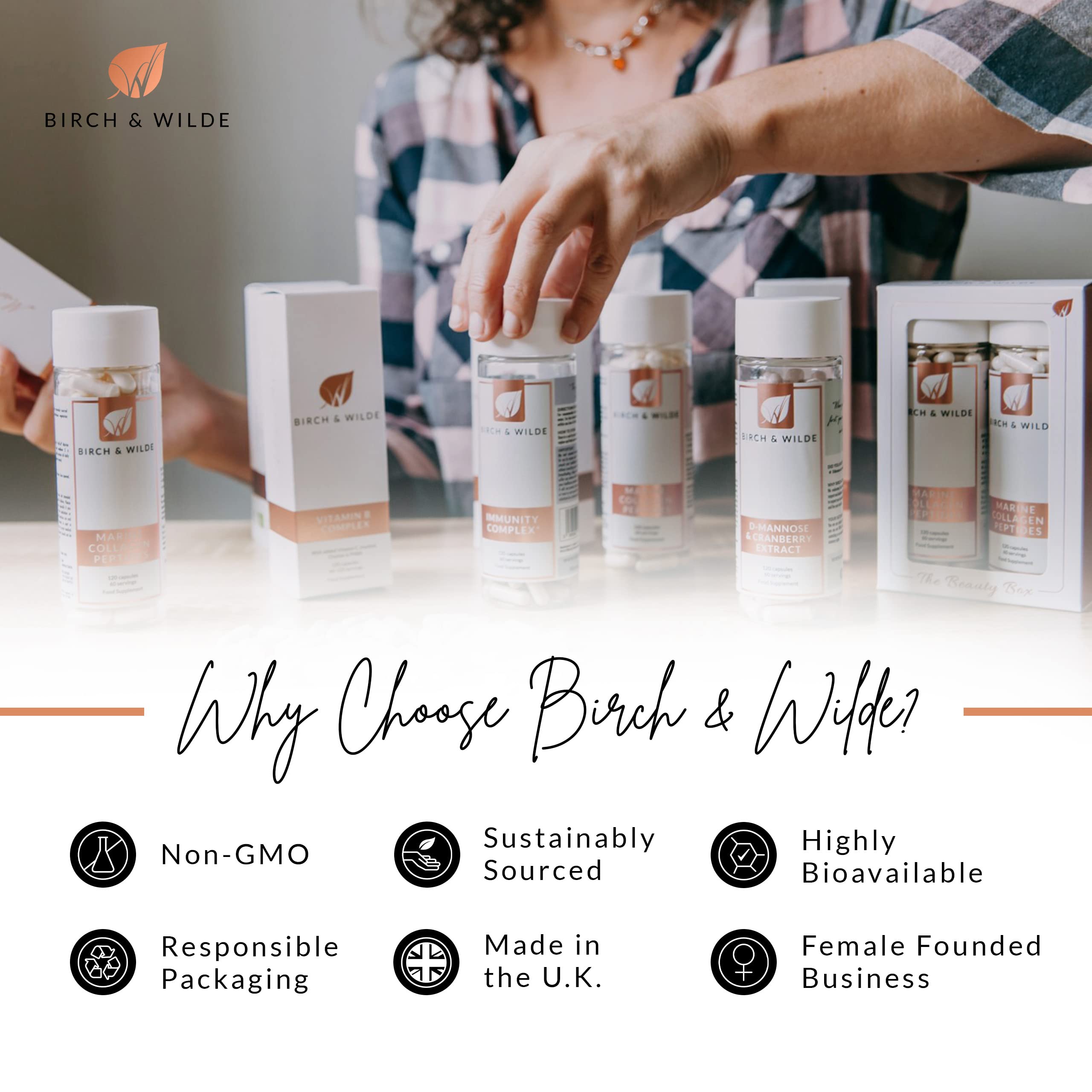 Marine Collagen Peptides Capsules - Hydrolyzed Collagen Supplements for Women & Men BIRCH & WILDE uk supplements