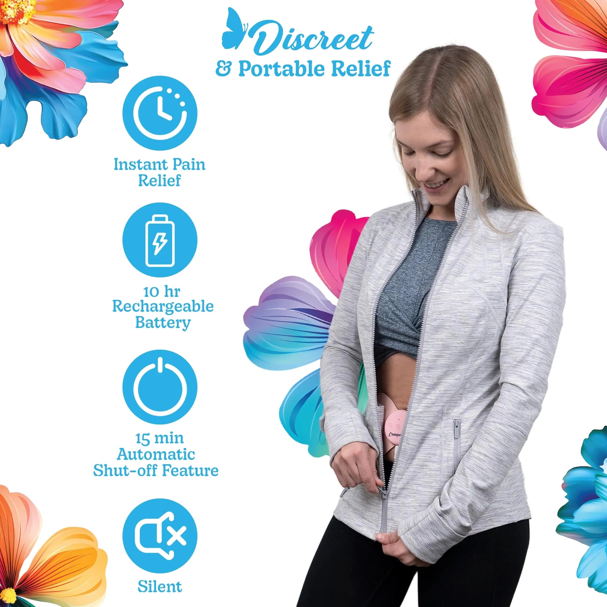 Crampology Relief Pink-Period Cramps Pain Relieving Device, Cramp Massager for Menstrual and Lower Back Ache, Reduces Endometriosis Discomfort, PMS TENS Unit, Wireless or Wired, Natural Cycle Support Crampology uk supplements