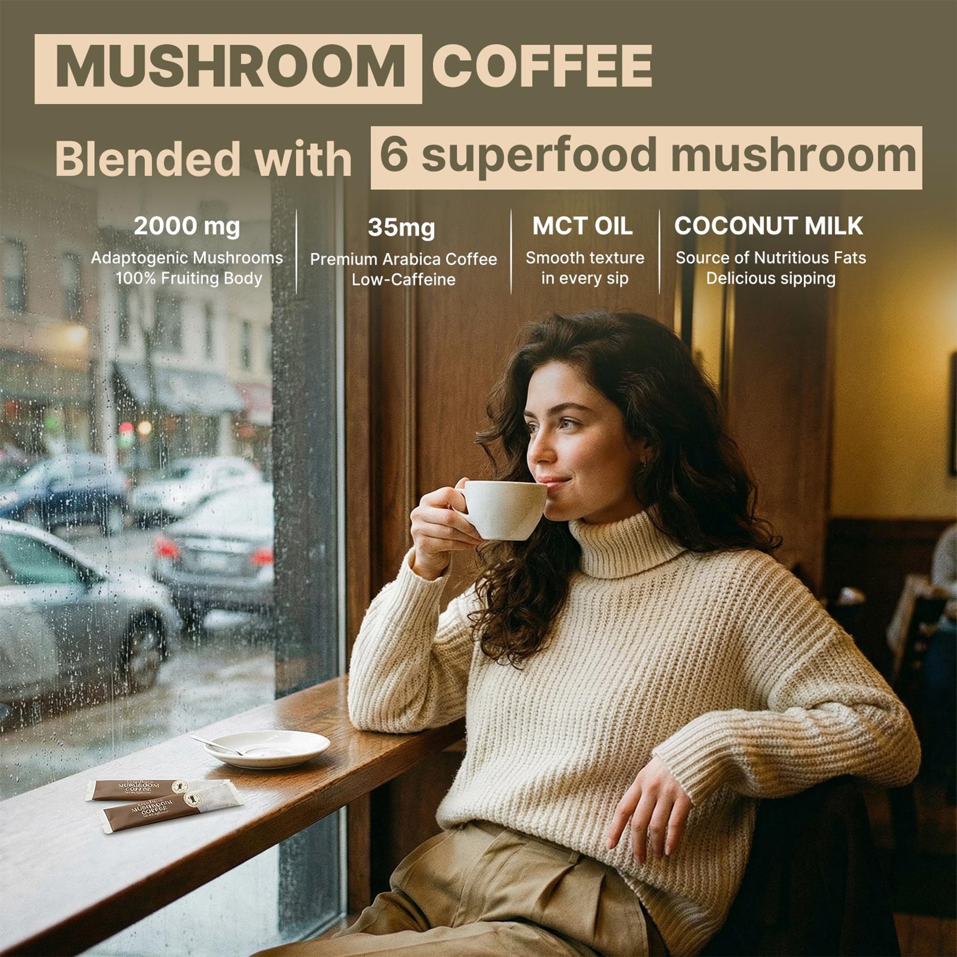 TerraPrecis Mushroom Coffee with 6 Adaptogens Mushrooms Supplement for Organic Lion's Mane&Reishi,Chaga&Other, Instant Coffee with MCT Oil& Arabica for Energy,Focus&Immune Support (30 Servings) TerraPrecis uk supplements