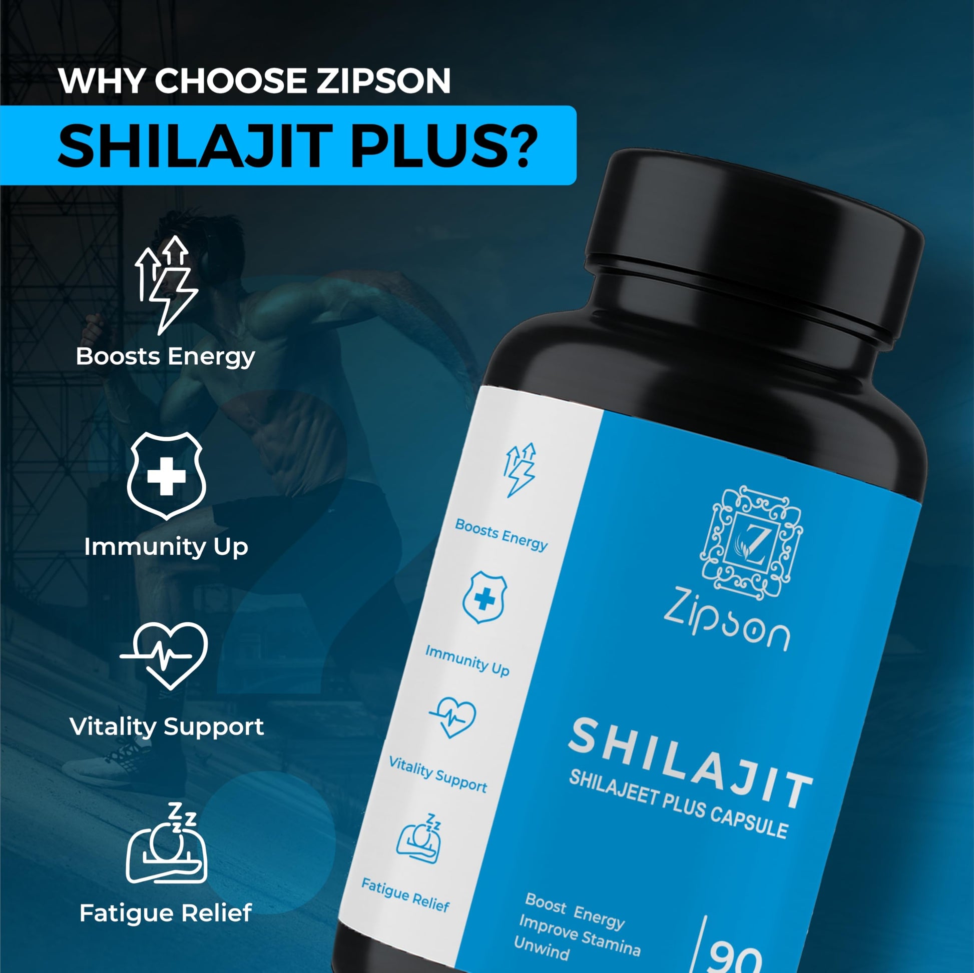 ZIPSON Shilajit for Men & Women | 90 Capsules | Himalayan Formula for Extra Power, Stamina & Immune Support | with Natural Fulvic Acid | Non-GMO | 500mg Per Serving ZIPSON uk supplements