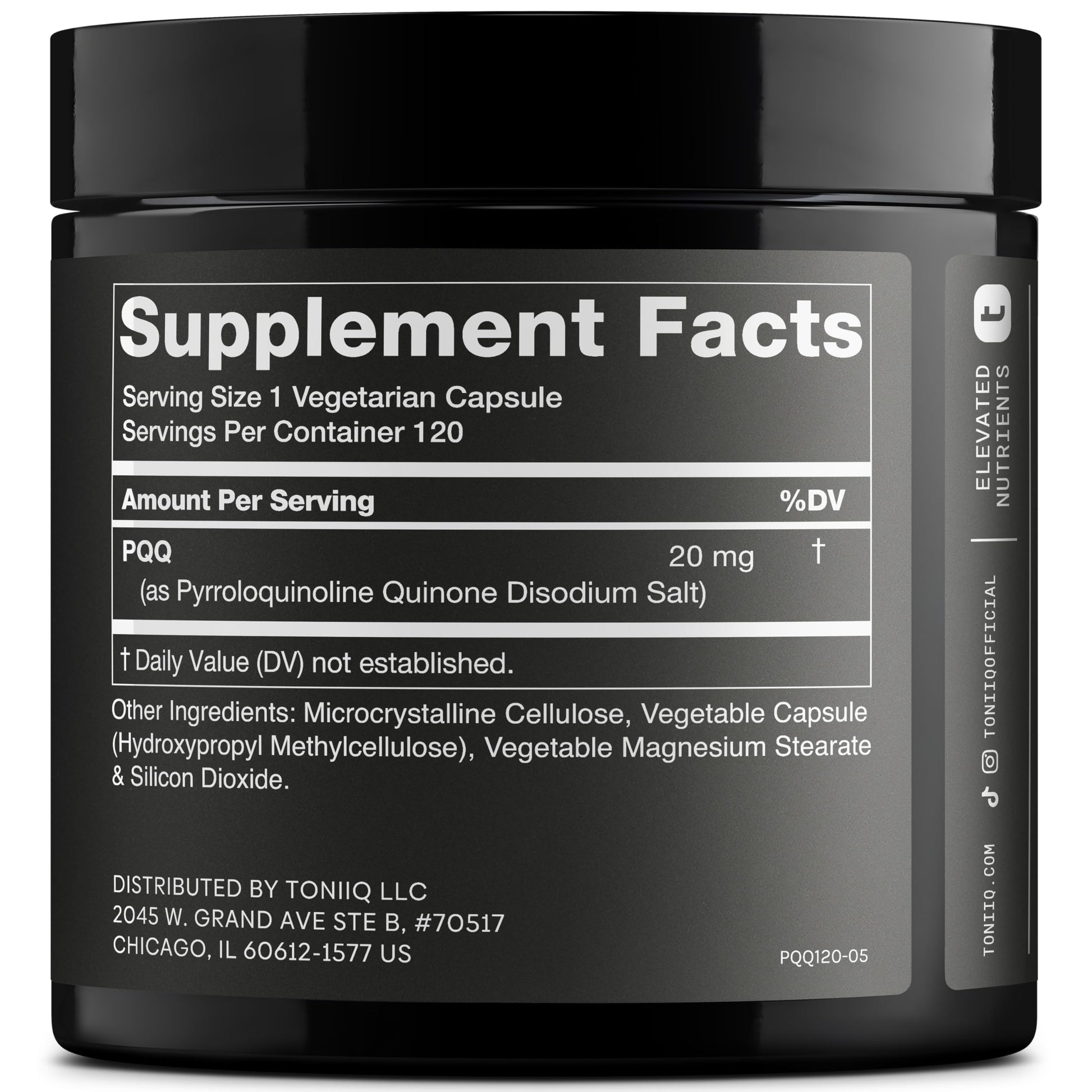 Toniiq 99%+ 20mg Supplement - Ultra High Purity PQQ 20mg Concentrated Formula - PQQ 20 mg 120 Capsules - Pyrroloquinoline Quinone Supplement - 1 Capsule Serving - Vegetarian Capsules Toniiq uk supplements