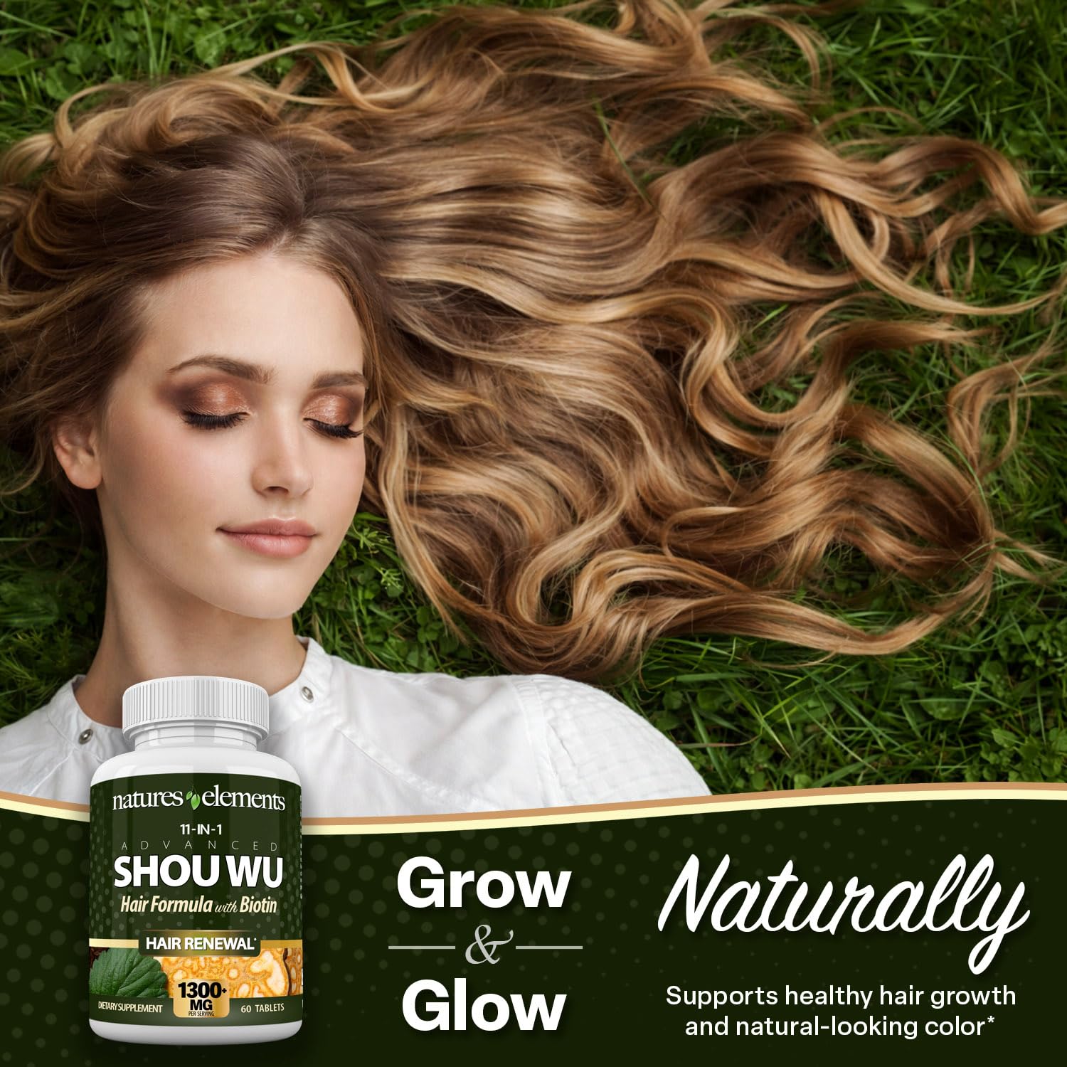 Natures Elements Advanced Shou Wu for Gray Hair – Prepared He Shou Wu for Hair Growth with Biotin, Bioperine, Fo-Ti Root & More – 100% Natural – 60 Tablets – Non-GMO, Gluten-Free Natures Elements uk supplements