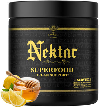 Ambrosia Superfood Organ & Cycle Support Powder | Liver & Kidney Support with Milk Thistle, Red Yeast Rice & CoQ10 | 13 Superfood Ingredients | 30 Servings | Honey Lemon Ambrosia uk supplements