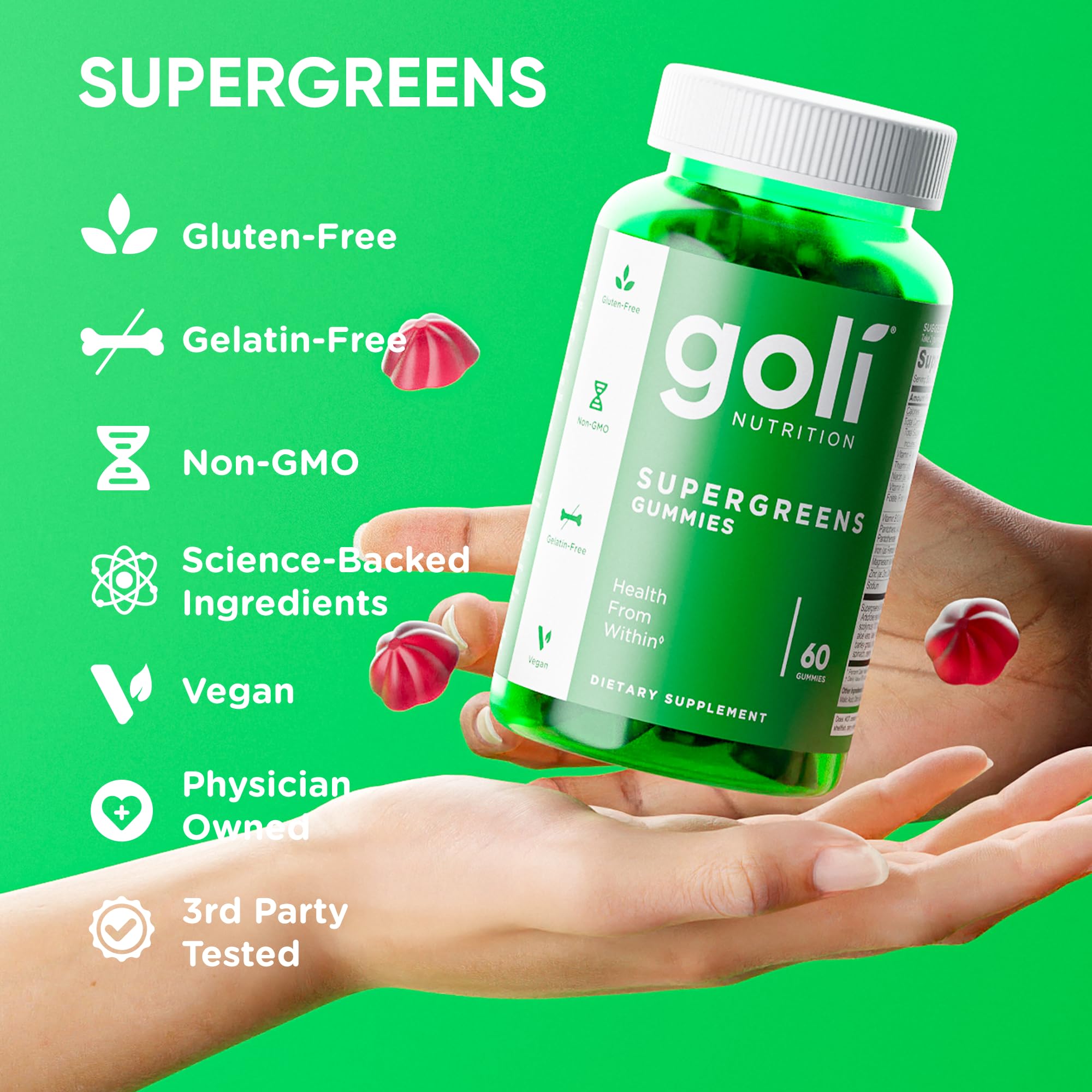 Goli Supergreens Gummies with Probiotics - Artichoke Leaf Extract, Spirulina, Kale, Vitamins A, B6, B12 - Vegan, Gluten-Free, Non-GMO Goli uk supplements