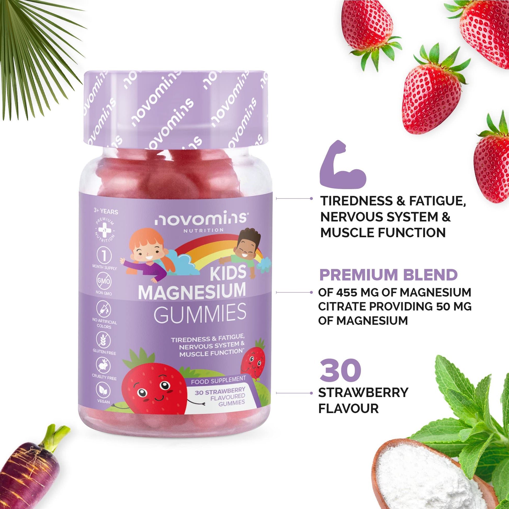 Kids Magnesium Gummies – Vegan - 1 Month Supply – Childrens Supplements – 30 Chewa novomins uk supplements