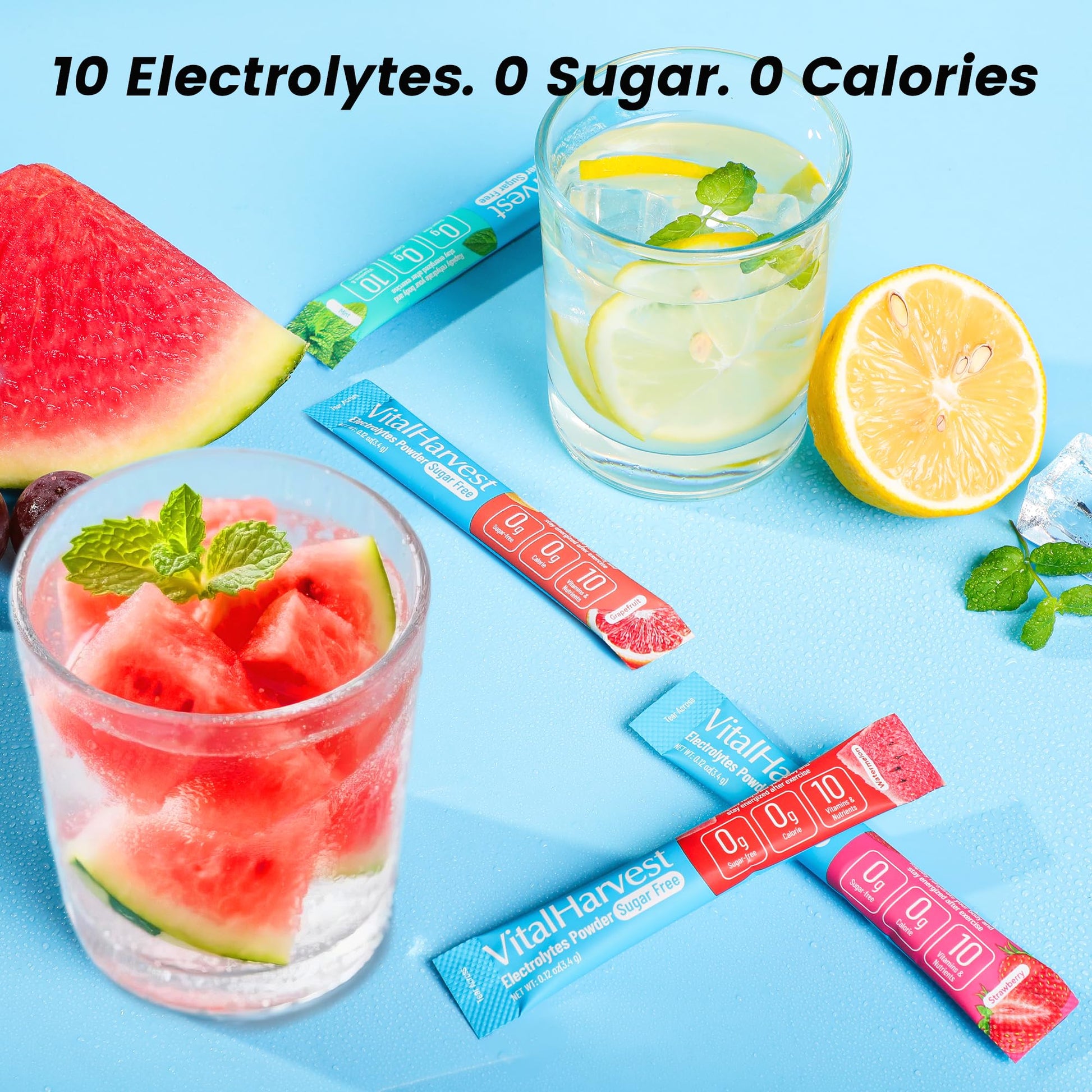 24 Sticks Electrolytes Powder Packets 7 Flavors Sugar Free Hydration Packets Liquid Daily IV Drink Mix, Low Sodium, Lemon Lime, Watermelon, Strawberry, Grape VitalHarvest uk supplements