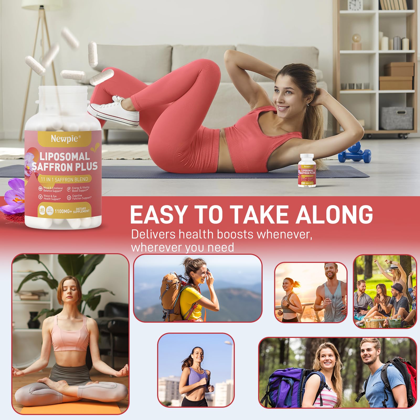 Newpie Saffron Supplements - 100% Pure Saffron Extract Capsules - Natural Mood Enhancer, Supports Eye & Heart Health, Boosts Energy - Premium Supplement for Women & Men（60 Servings (2) Newpie uk supplements