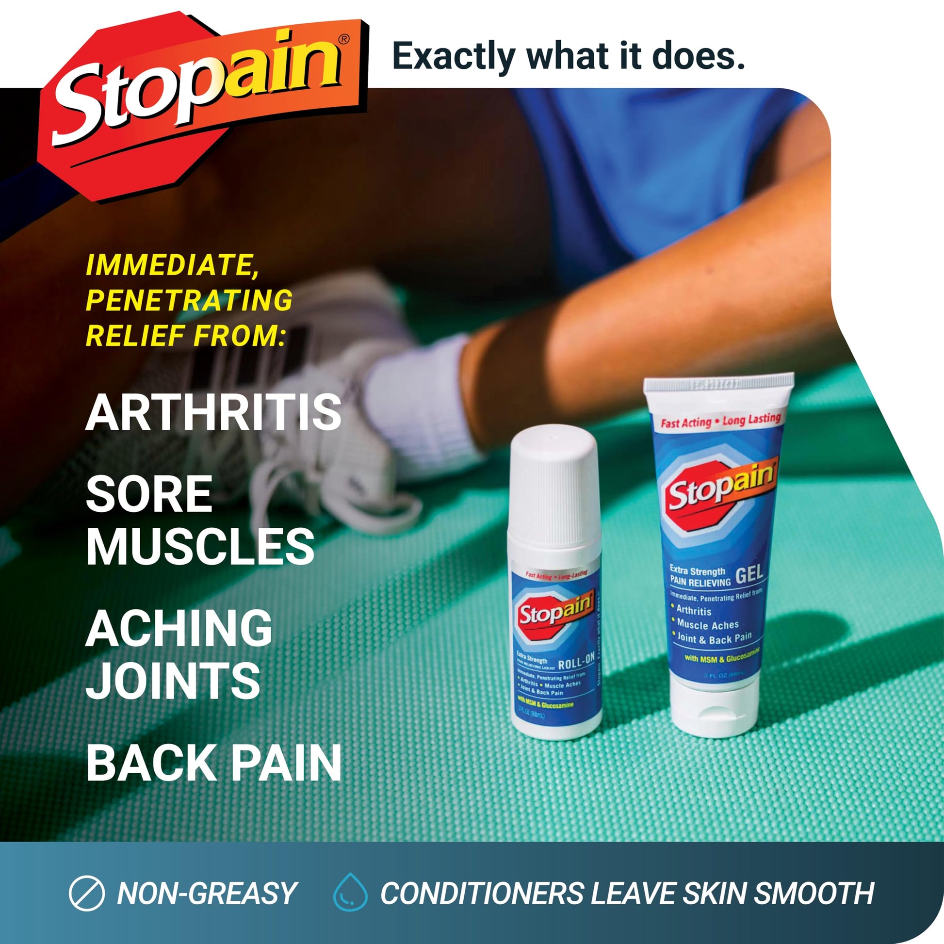 Stopain Pain Relief Combo Set (Gel, Roll On, Spray) USA Made, Max Strength Fast Acting with MSM, Glucosamine, Menthol for Lower Back, Knee, Neck HSA FSA Topical Analgesic Products Stopain uk supplements