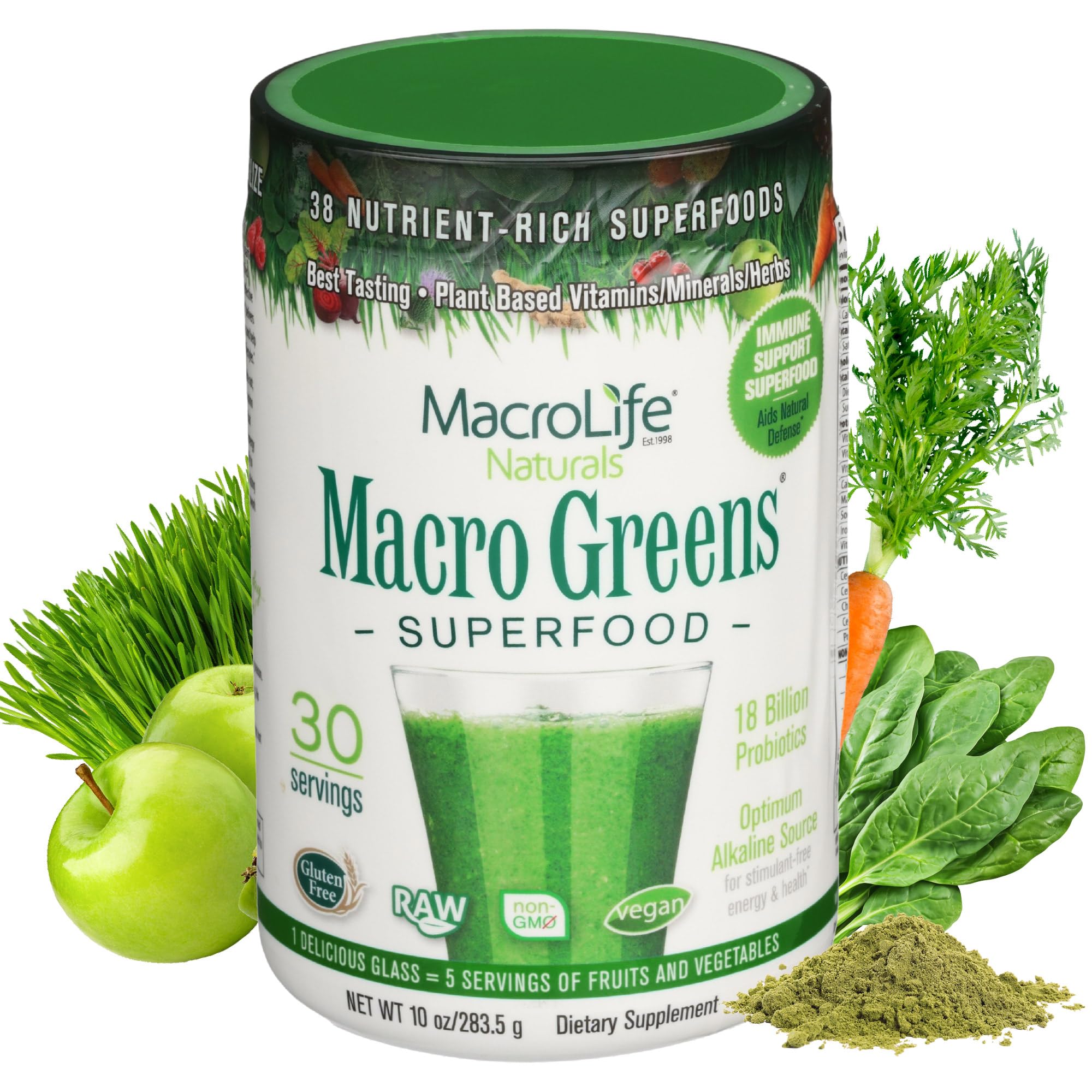 MacroLife Naturals Macro Greens Superfood Powder – 38 Superfoods with Probiotics, Digestive Enzymes & Adaptogens | Non GMO, Vegan, Gluten Free | 18B CFU | 10 oz (30 Servings) MacroLife Naturals uk supplements