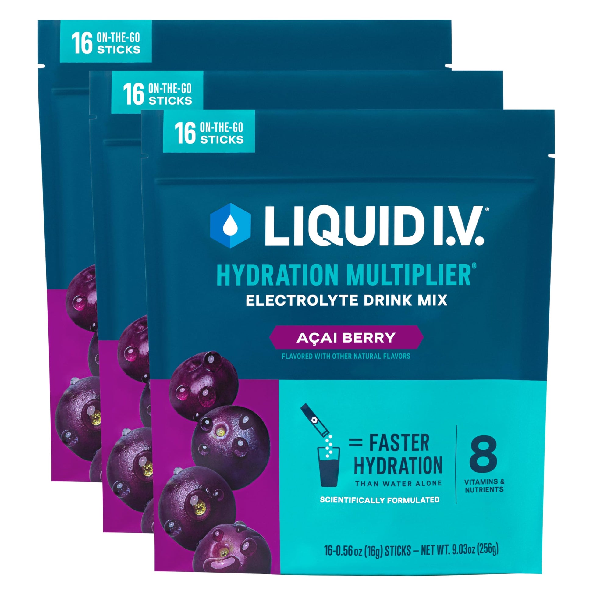 Liquid I.V.® Hydration Multiplier - Acai Berry | Electrolyte Powder Drink Mix | 3 Pack (48 Servings) Liquid I.V. uk supplements