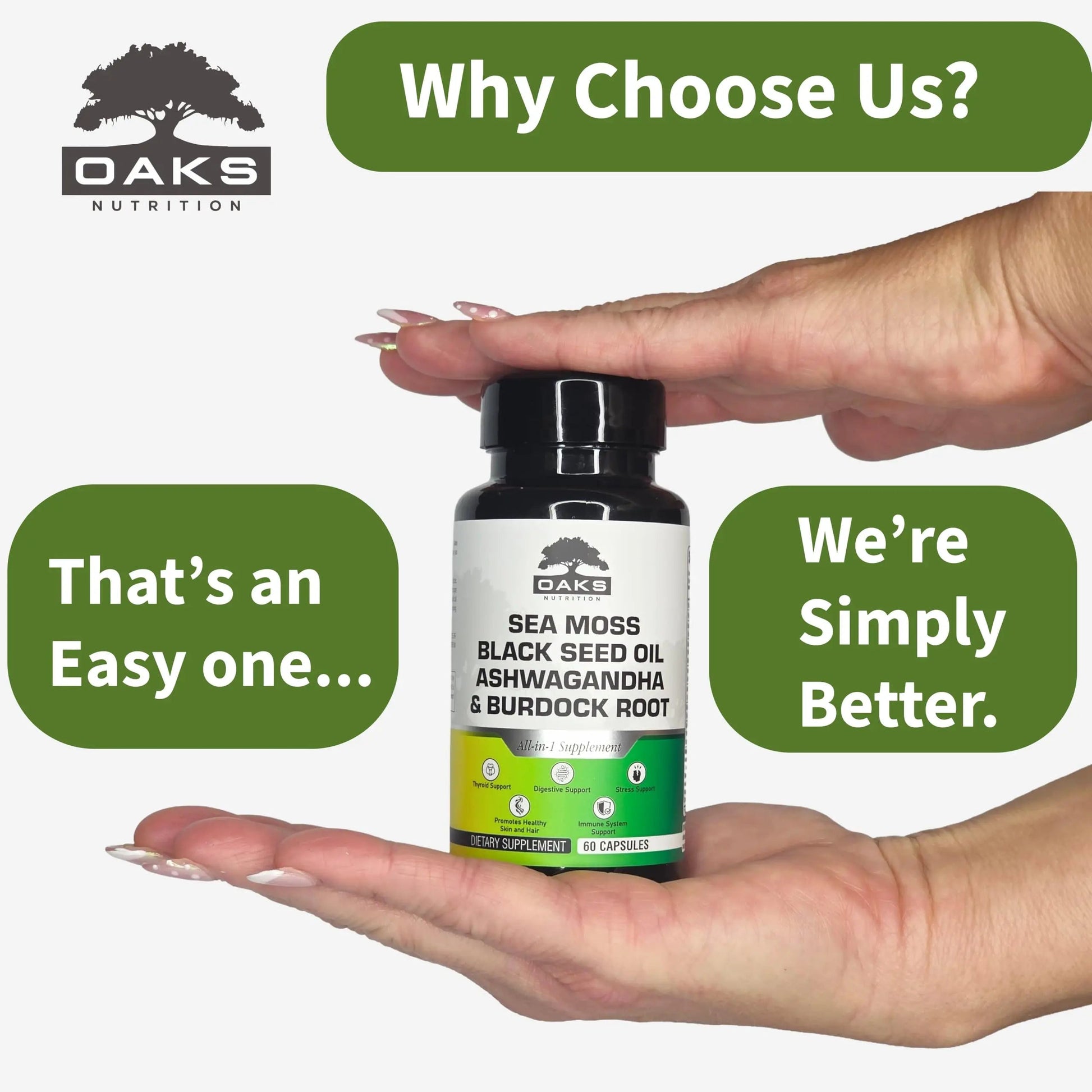 Oaks Nutrition Premium 15-in-1 Sea Moss Multivitamin with Black Seed Oil, Ashwagandha, Turmeric, Bladderwrack, Burdock, Elderberry Oaks Nutrition uk supplements