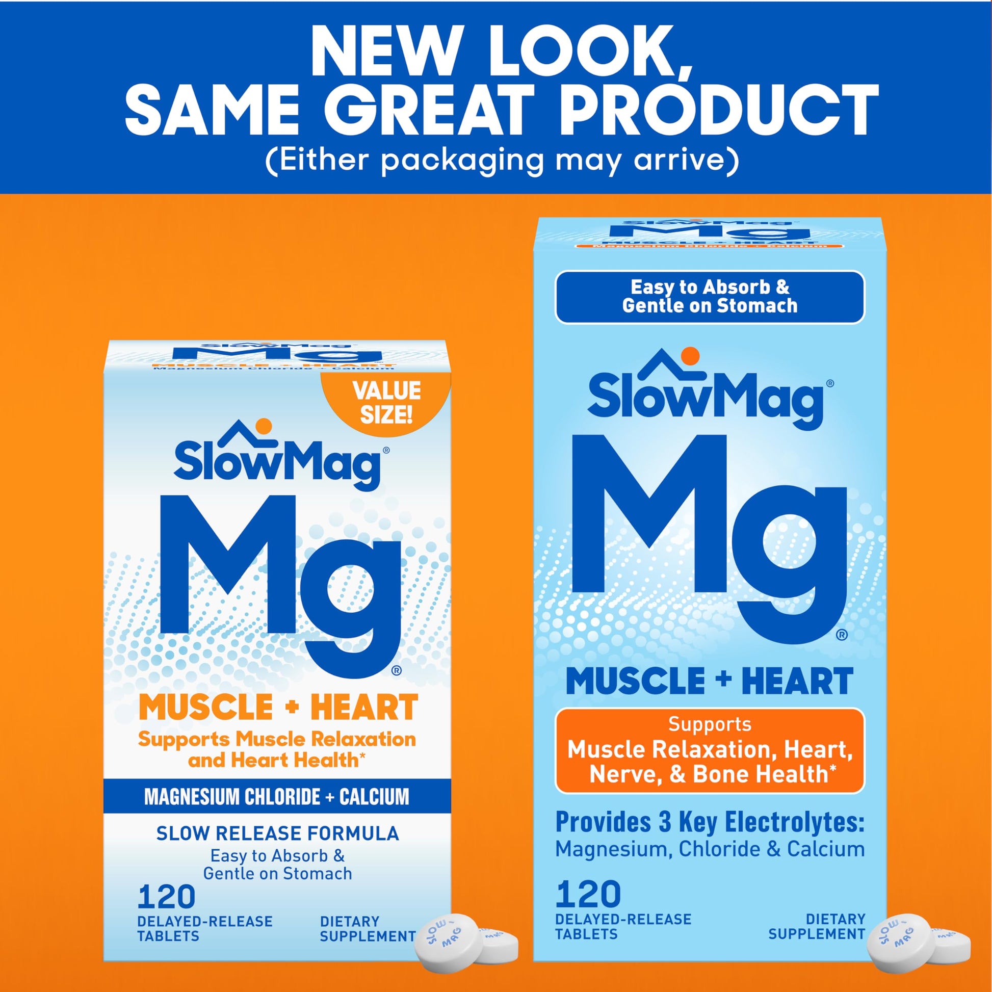 SlowMag Muscle & Heart Magnesium Chloride Supplement with Calcium, 120 Count, Supports Muscle Relaxation, Heart, Nerve & Bone Health, High Absorption Slow-Mag uk supplements