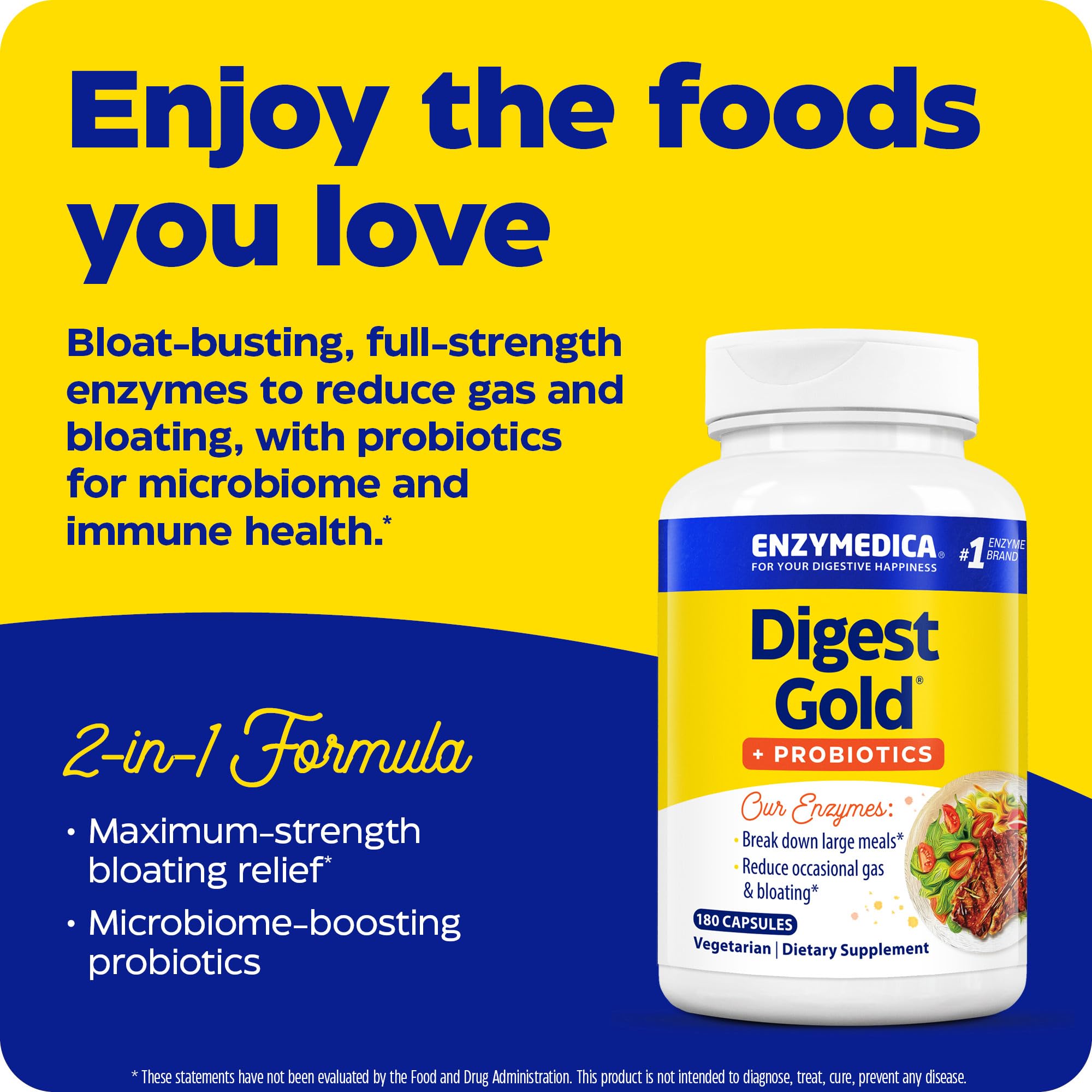 Enzymedica Digest Gold + Probiotics, 2-in-1 Digestive Enzymes & Probiotic Support, Promotes Gut Health with 1 Billion Active Cultures, 180 Capsules Enzymedica uk supplements