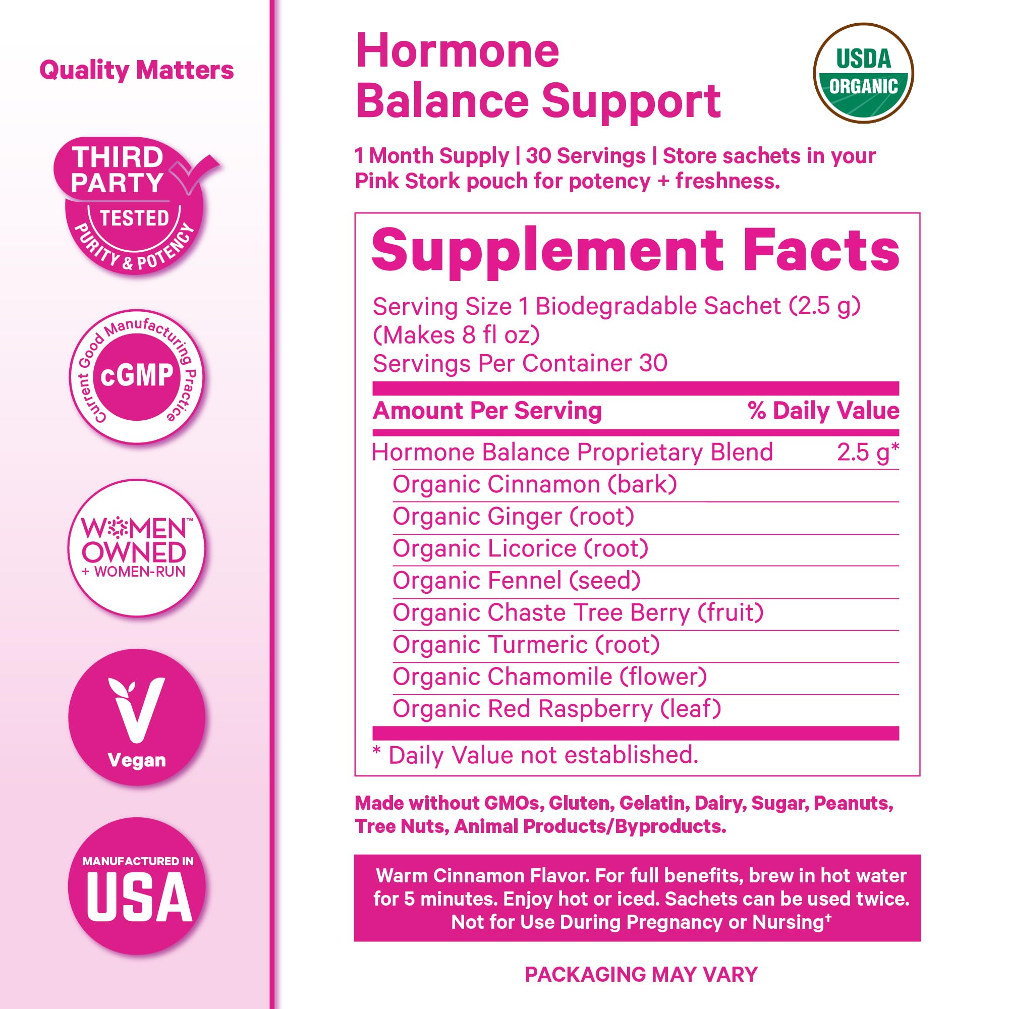 Pink Stork Hormone Balance Tea for Women – Red Raspberry Leaf & Chasteberry (Vitex) – Organic Herbal Tea for PMS, Menstrual Cycle & Perimenopause Support – Caffeine-Free Cinnamon Blend – 30 Cups Pink Stork uk supplements