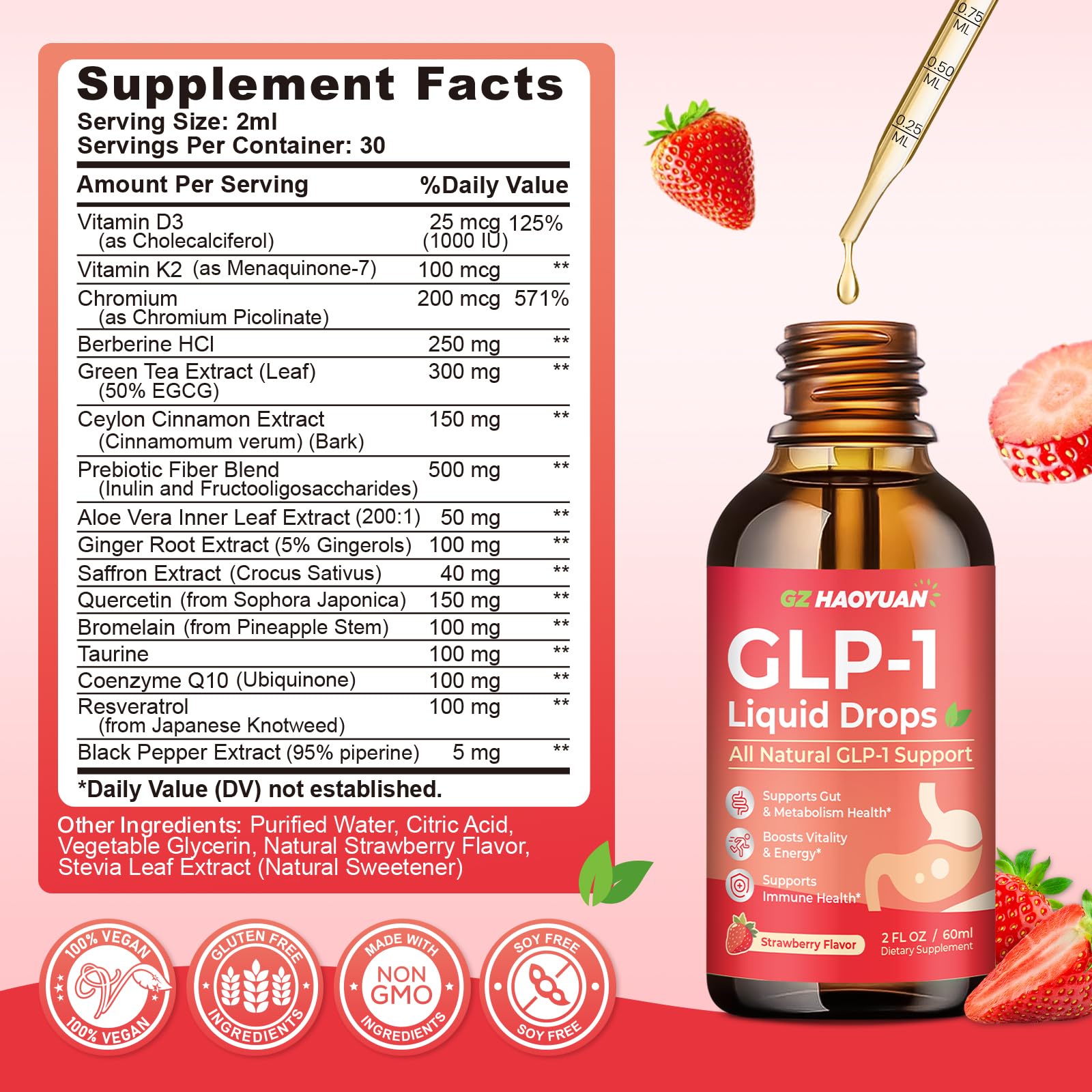 2 Pack GLP-1 Supplement, 16-in-1 GLP-1 Liquid Drops with Berberine, Ceylon Cinnamon, Green Tea, Chromium & Resveratrol, Naturally GLP 1 Support for Metabolism, Gut Digestion, Stawberry Flavor, 4 Fl Oz GZ HAOYUAN uk supplements