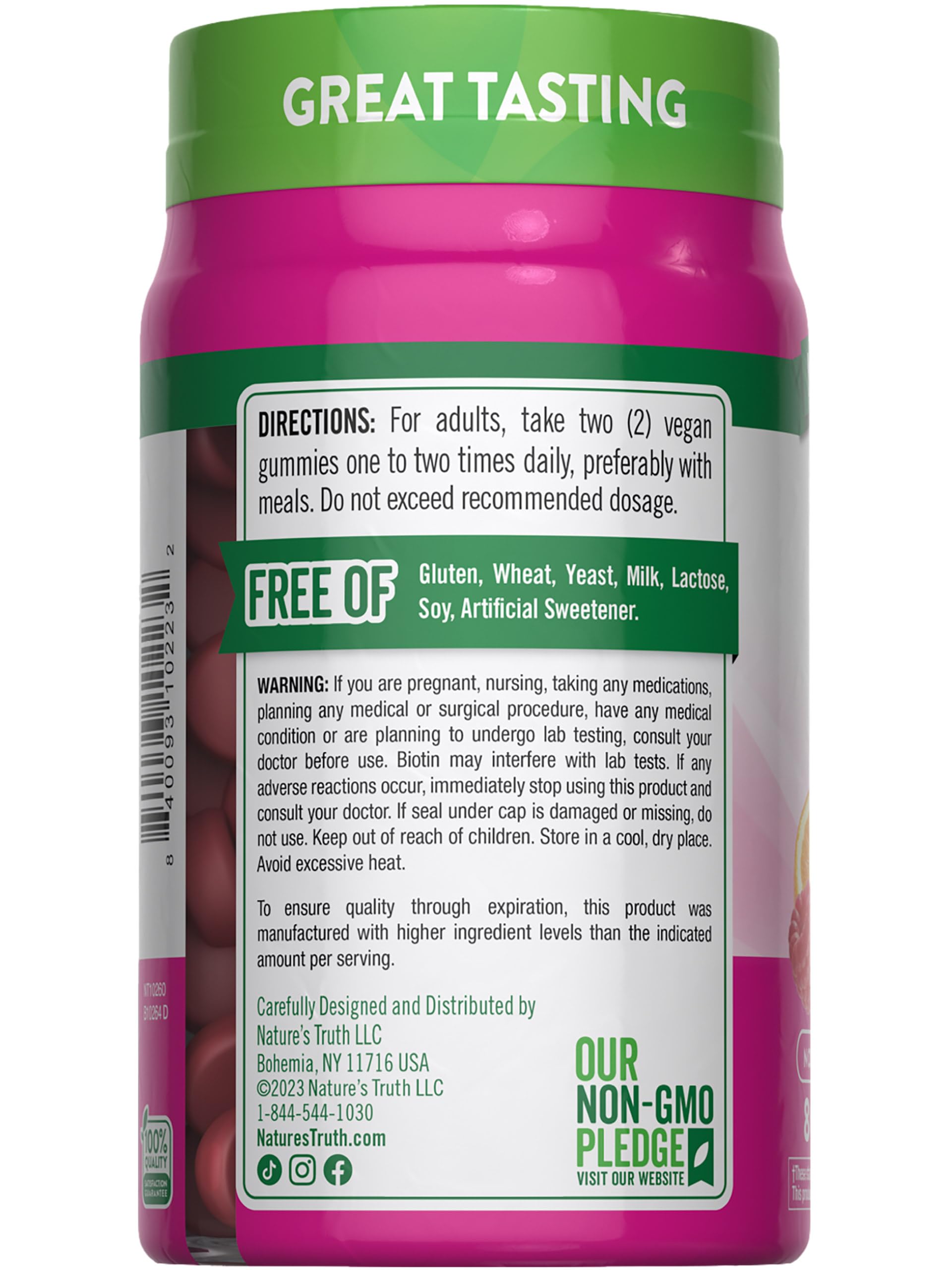 Nature's Truth Hair Skin and Nails Gummies | 80 Count | 2500mcg of Biotin | Vegan, Non-GMO, Gluten Free Supplement