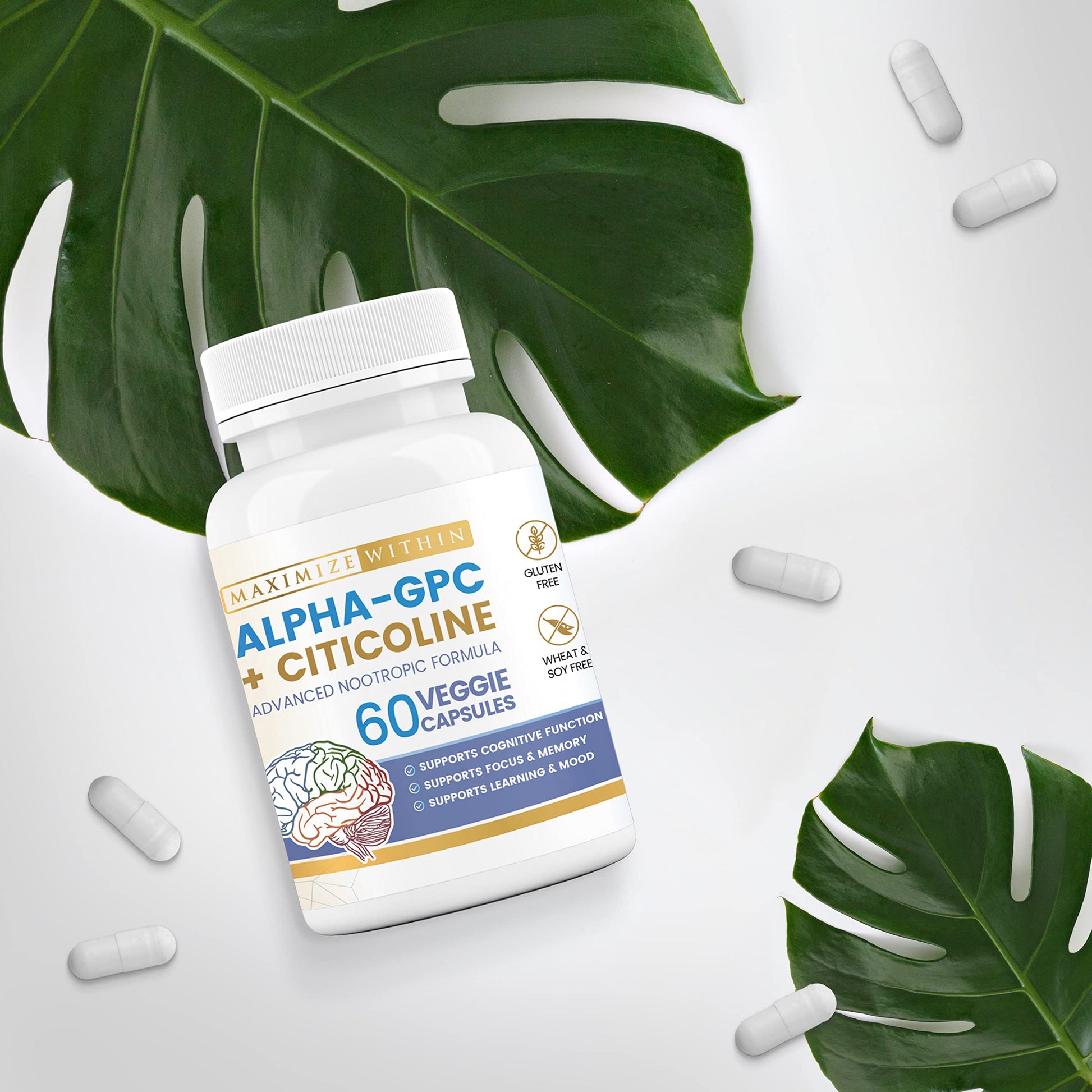 Maximize Within Alpha GPC + Citicoline 60 Ct, 1600mg Concentrated Formula- 99%+Highly Purified & Bioavailable Nootropic-Cognitive Enhancer, Supports Memory, Brain Function, Boosts Focus, Mood & Energy Maximize Within uk supplements