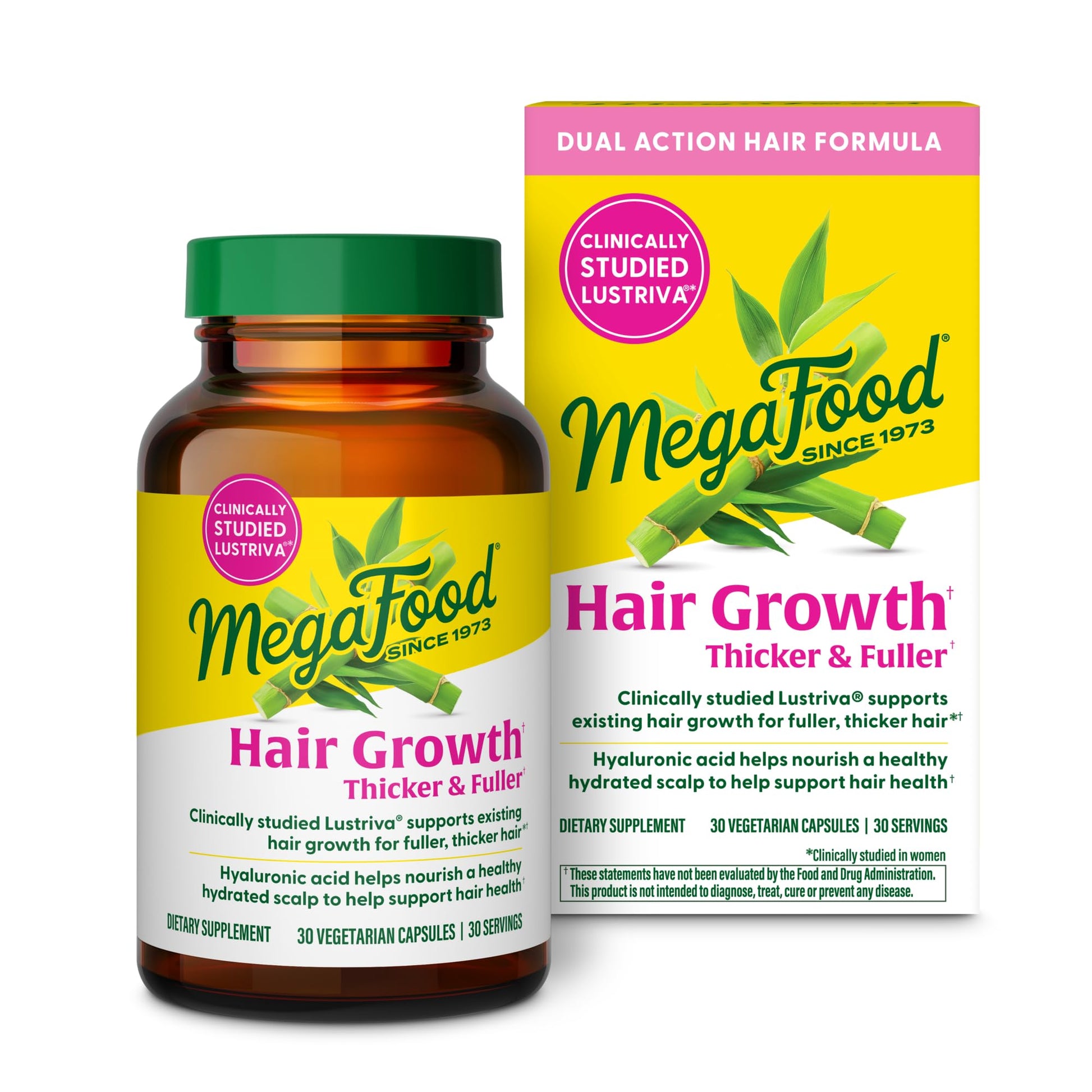 MegaFood Hair Growth – Clinically Studied Lustriva & Hyaluronic Acid - Biotin 10000mcg, Thicker & Fuller Existing Hair Growth Vitamins - 30 Vegetarian Capsules, 30 Servings MegaFood uk supplements