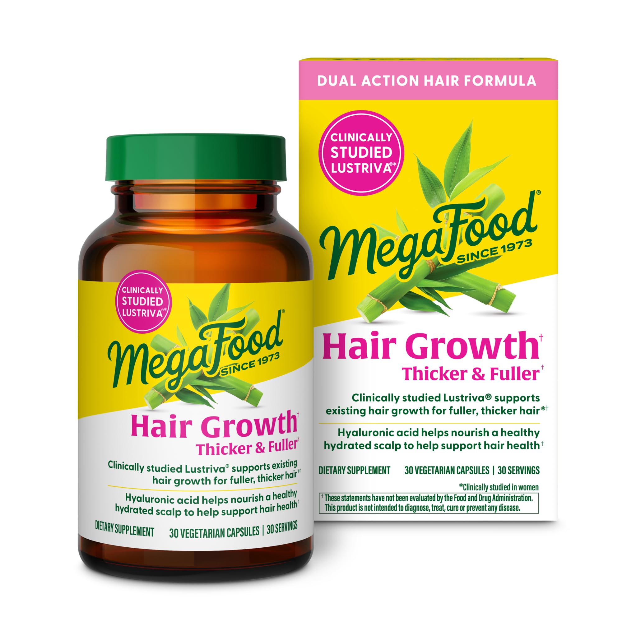 MegaFood Hair Growth – Clinically Studied Lustriva & Hyaluronic Acid - Biotin 10000mcg, Thicker & Fuller Existing Hair Growth Vitamins - 30 Vegetarian Capsules, 30 Servings MegaFood uk supplements