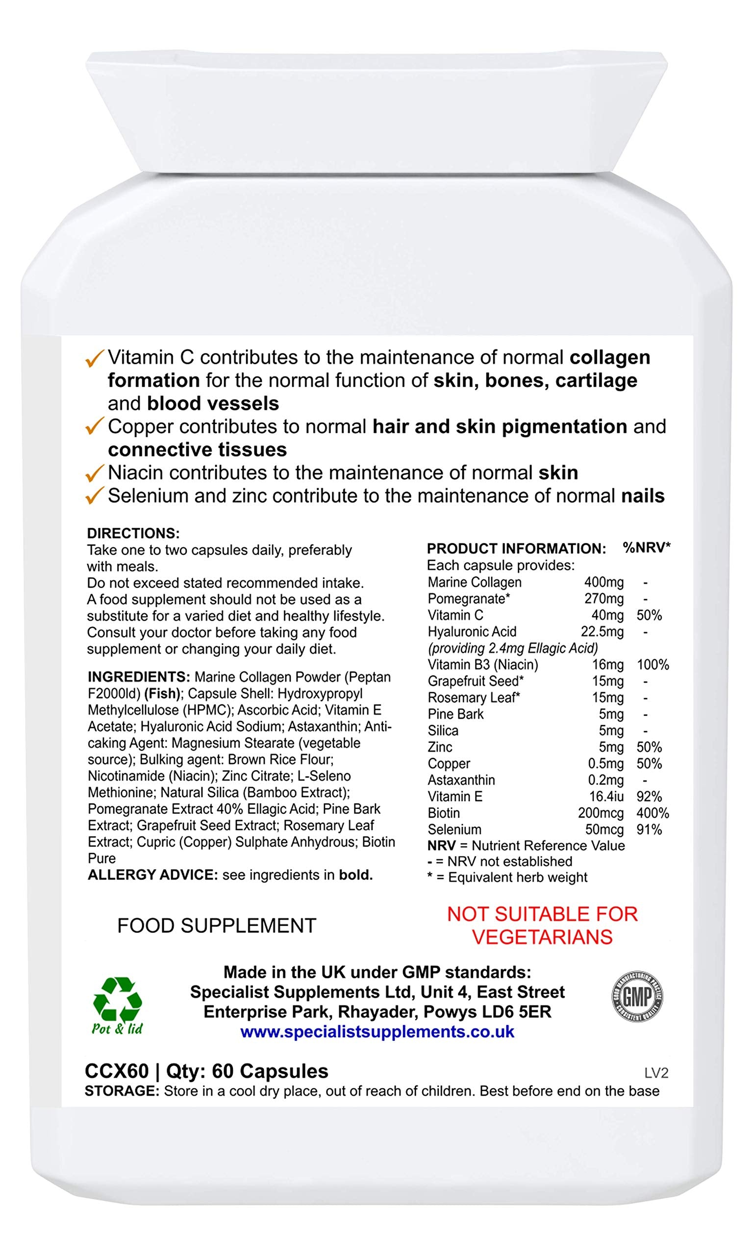 Specialist Supplements Collagen Ultra Beauty Marine Collagen, Hyaluronic Acid, Vitamin, Mineral Specialist Supplements uk supplements