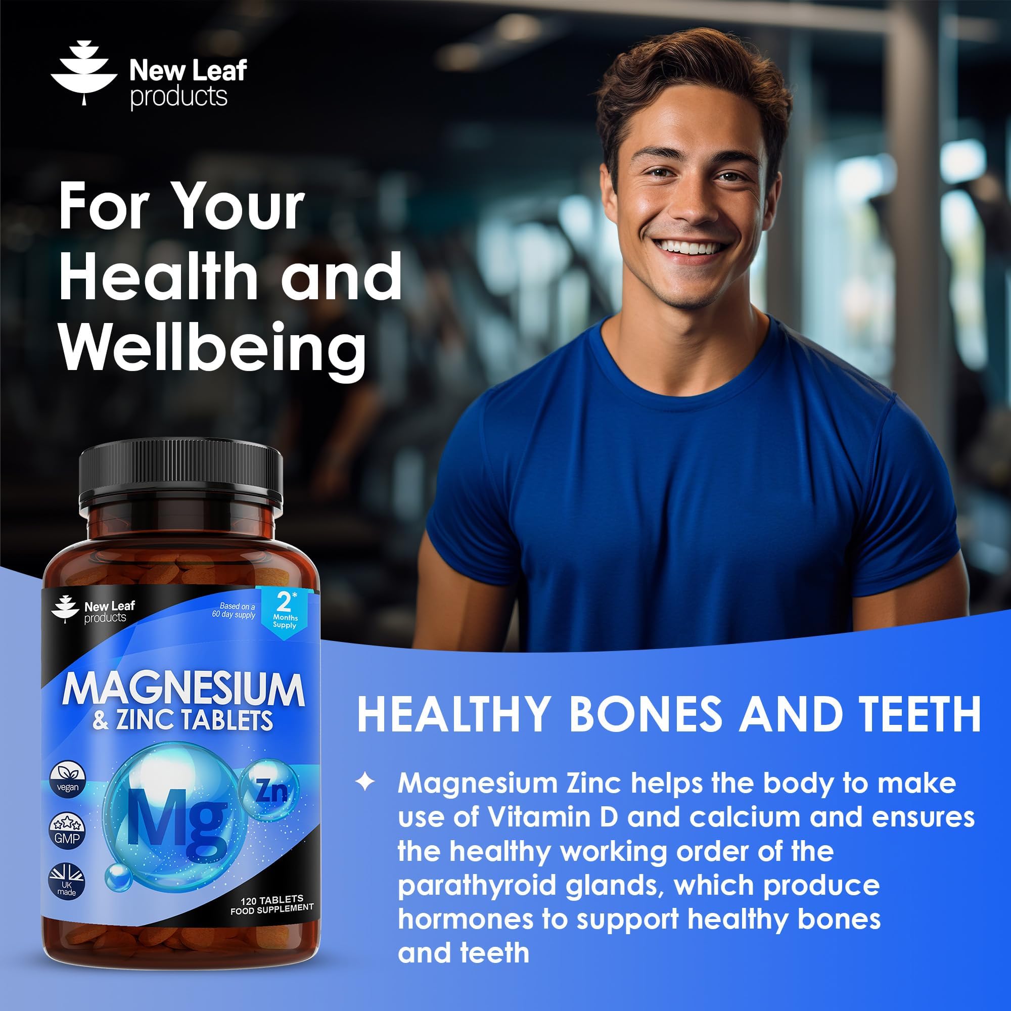 Magnesium Supplements 516mg With Zinc - 120 Magnesium Tablets Supports Muscle NEW LEAF PRODUCTS uk supplements