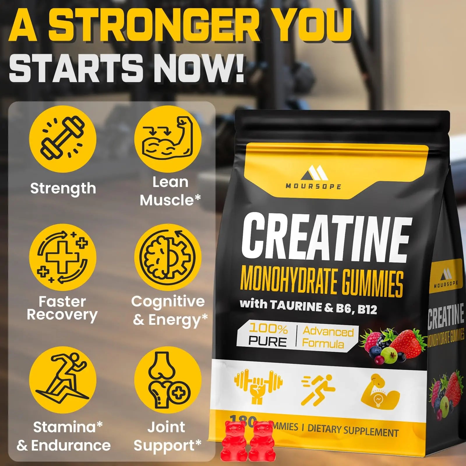 (180 Count) Creatine Monohydrate Gummies for Men & Women - Creatine Pre Workout Gummies for Muscle Builder, Muscle Strength, Recovery, Endurance, Energy, Moursope uk supplements