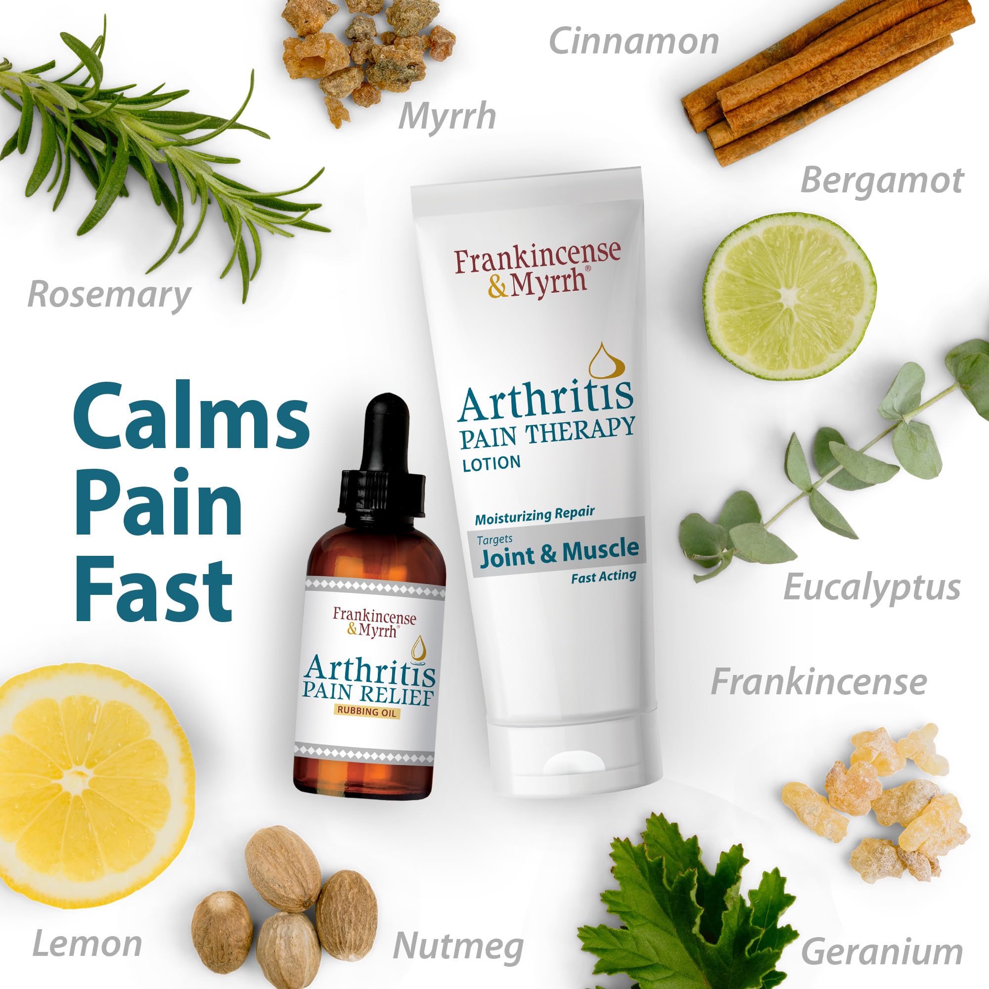 FRANKINCENSE & MYRRH Combo Pack - Arthritis Pain Relief Rubbing Oil 2 oz. and Arthritis Pain Reliever Therapy Cream for Joints & Sciatica Relief, 3 oz., Hydrating Lotion with Essential Oils FRANKINCENSE & MYRRH uk supplements
