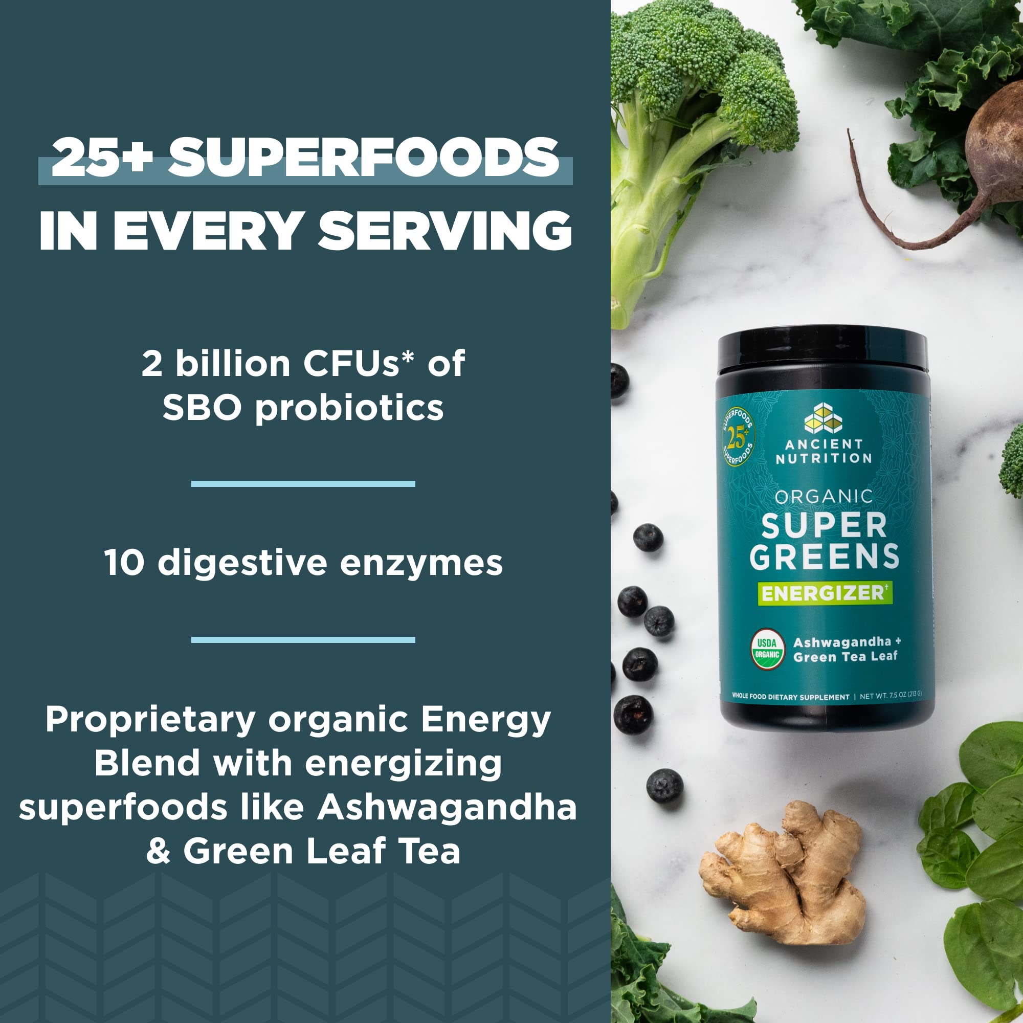 Ancient Nutrition Supergreens Energizer Powder, Organic Superfood Powder with Caffeine Ancient Nutrition uk supplements