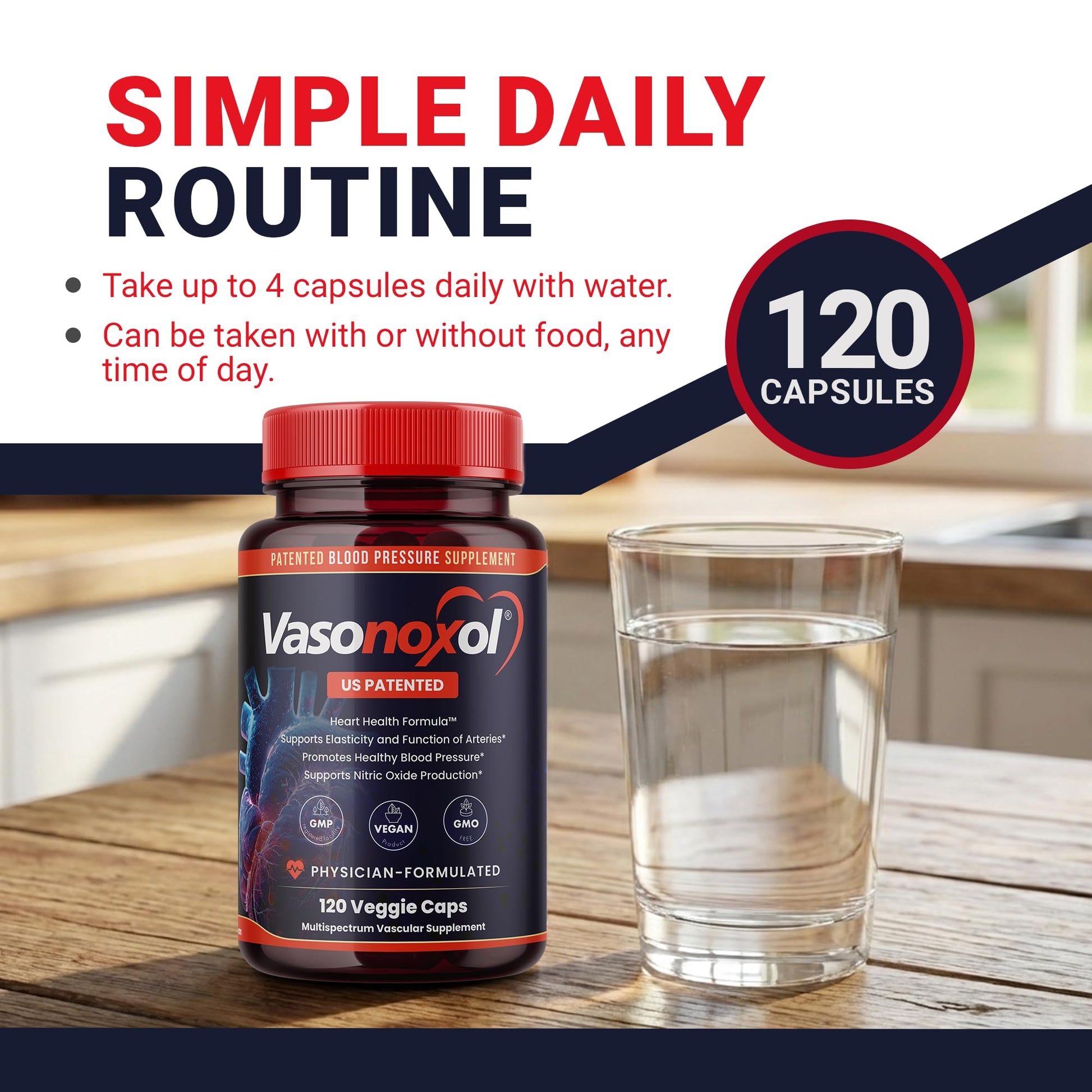 Vasonoxol U.S. Patented Nitric Oxide Supplement for Blood Pressure Support 2880mg - Physician Formulated Vascular Health Formula with L-Arginine & L-Citrulline - Vegan, Non-GMO (120 Capsules) Panoxol uk supplements