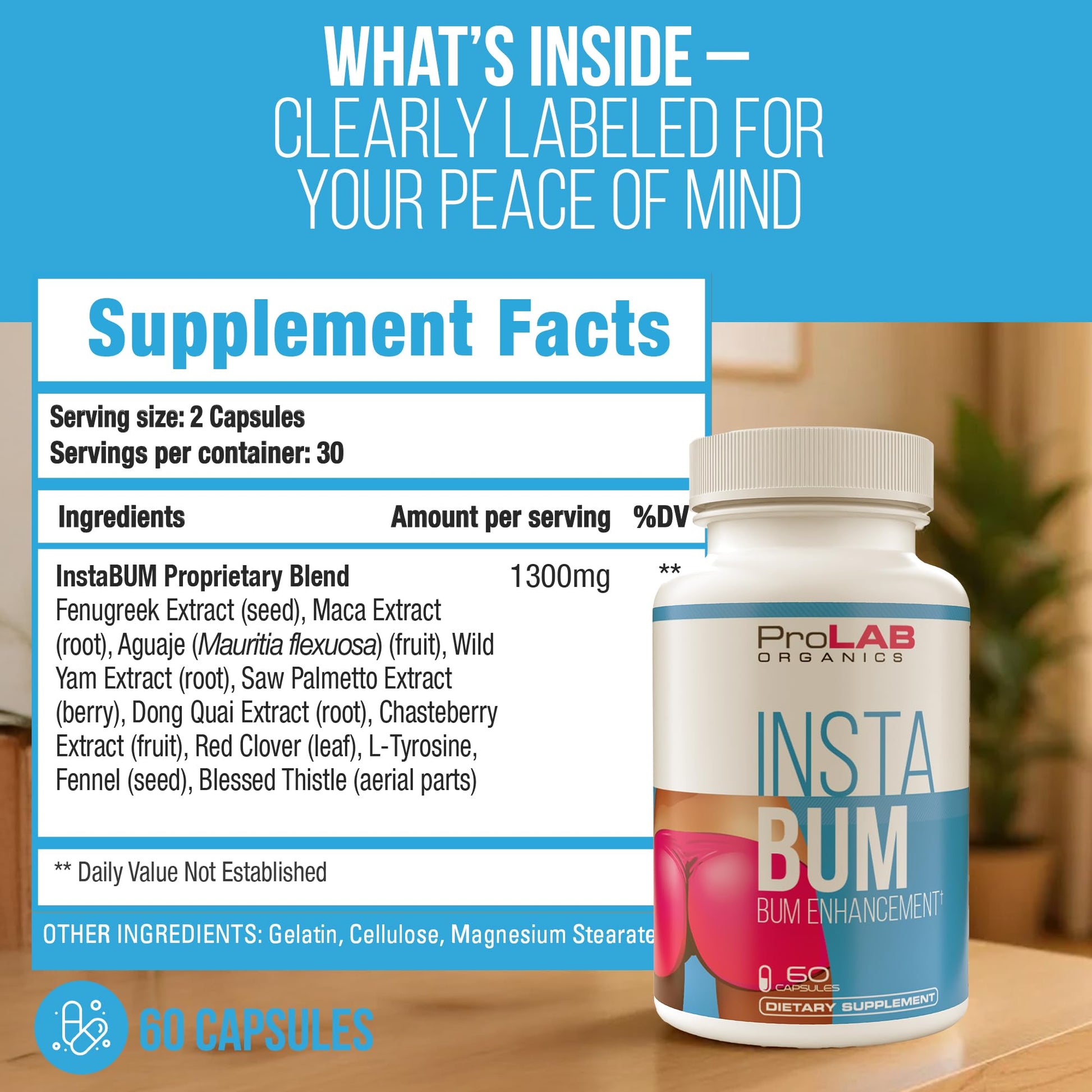 ProLab Organics InstaBum Bum Enhancement Pills – Lift, Shape, and Fill Glutes – Fast Growth for Bigger Butt and Hips – No Gummies. Visible Results in 1-2 Weeks ProLab Organics uk supplements