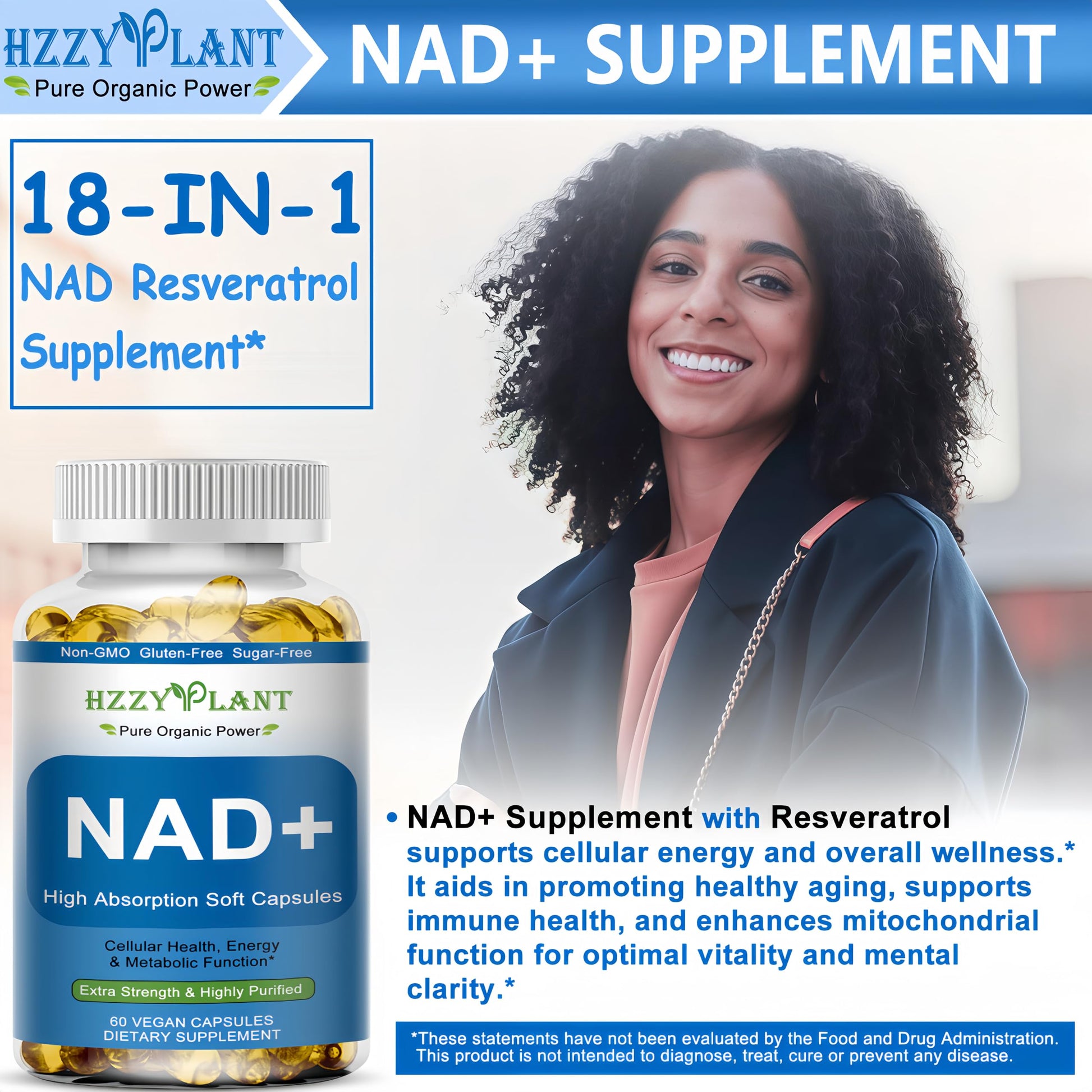 HZZYPLANT NAD+ Supplement, High Absorption NAD Supplements for Women for Cellular Energy Immune Focus Health, NAD Resveratrol Softgel Capsules, NAD Liquid Softgels Supplement, Non-GMO, 2 Month Supply HZZYPLANT uk supplements