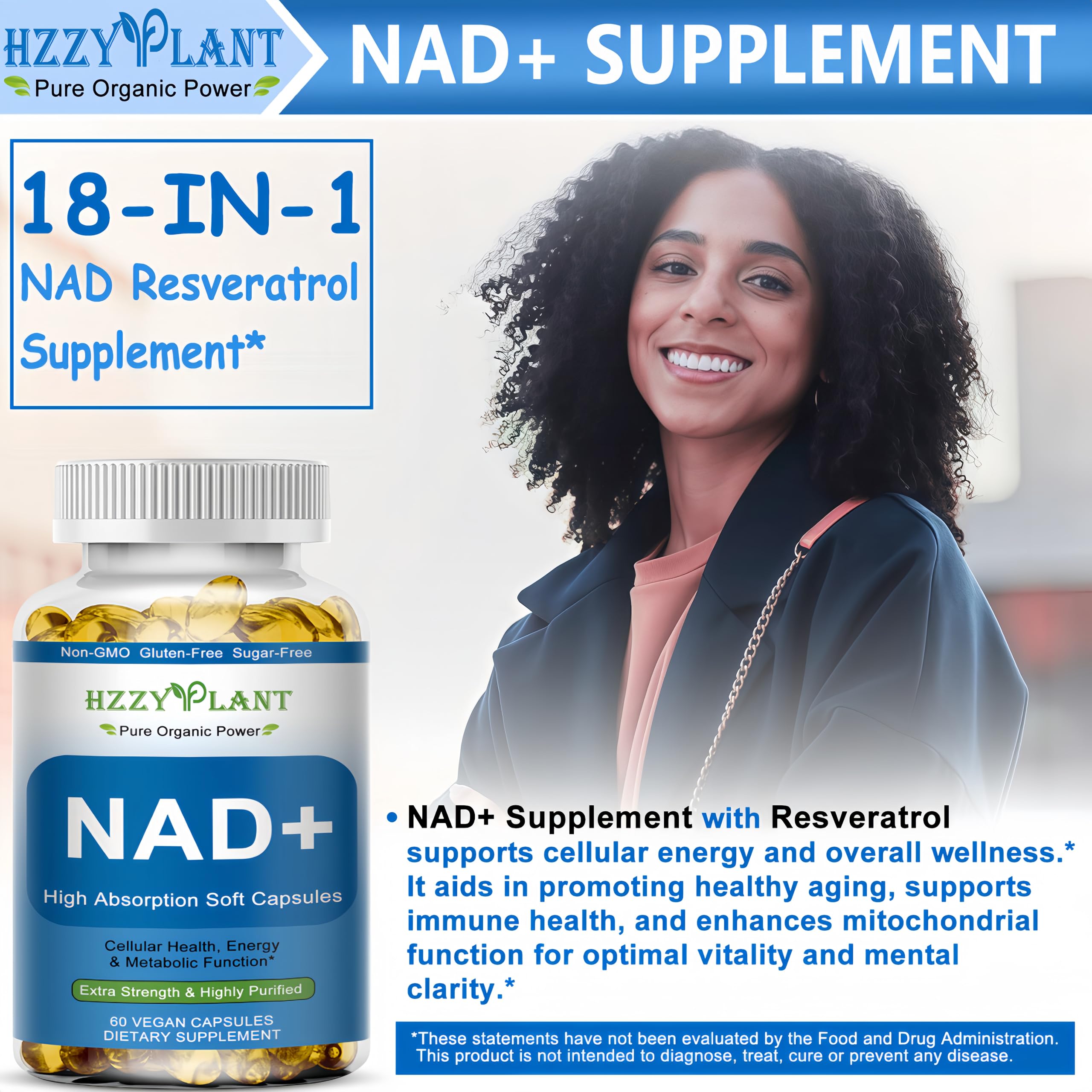 HZZYPLANT NAD+ Supplement, High Absorption NAD Supplements for Women for Cellular Energy Immune Focus Health, NAD Resveratrol Softgel Capsules, NAD Liquid Softgels Supplement, Non-GMO, 2 Month Supply HZZYPLANT uk supplements