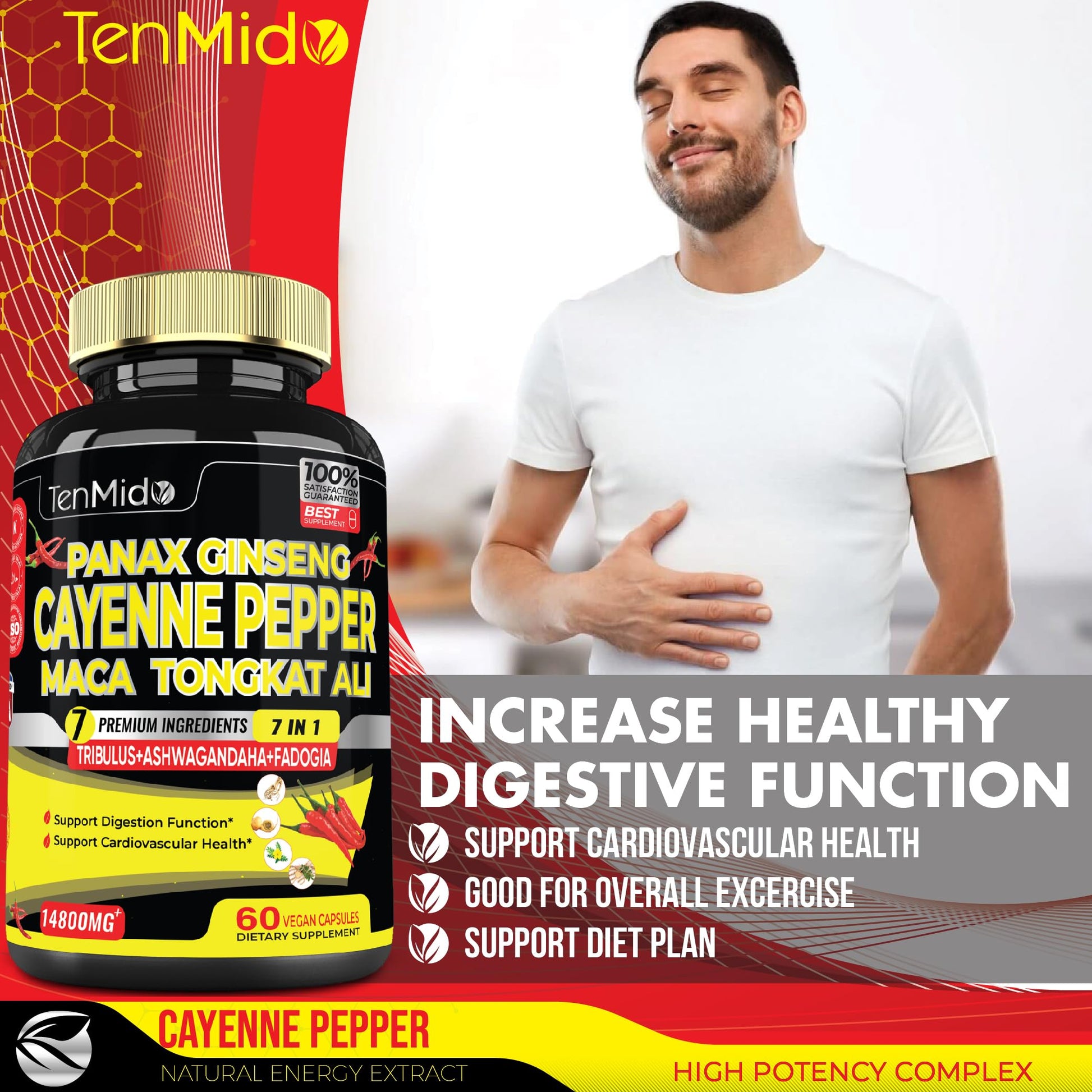 2 Packs 60 Caps 14800mg - Cayenne Pepper Supplements Extract Capsules - Tongkat Ali Tenmido uk supplements