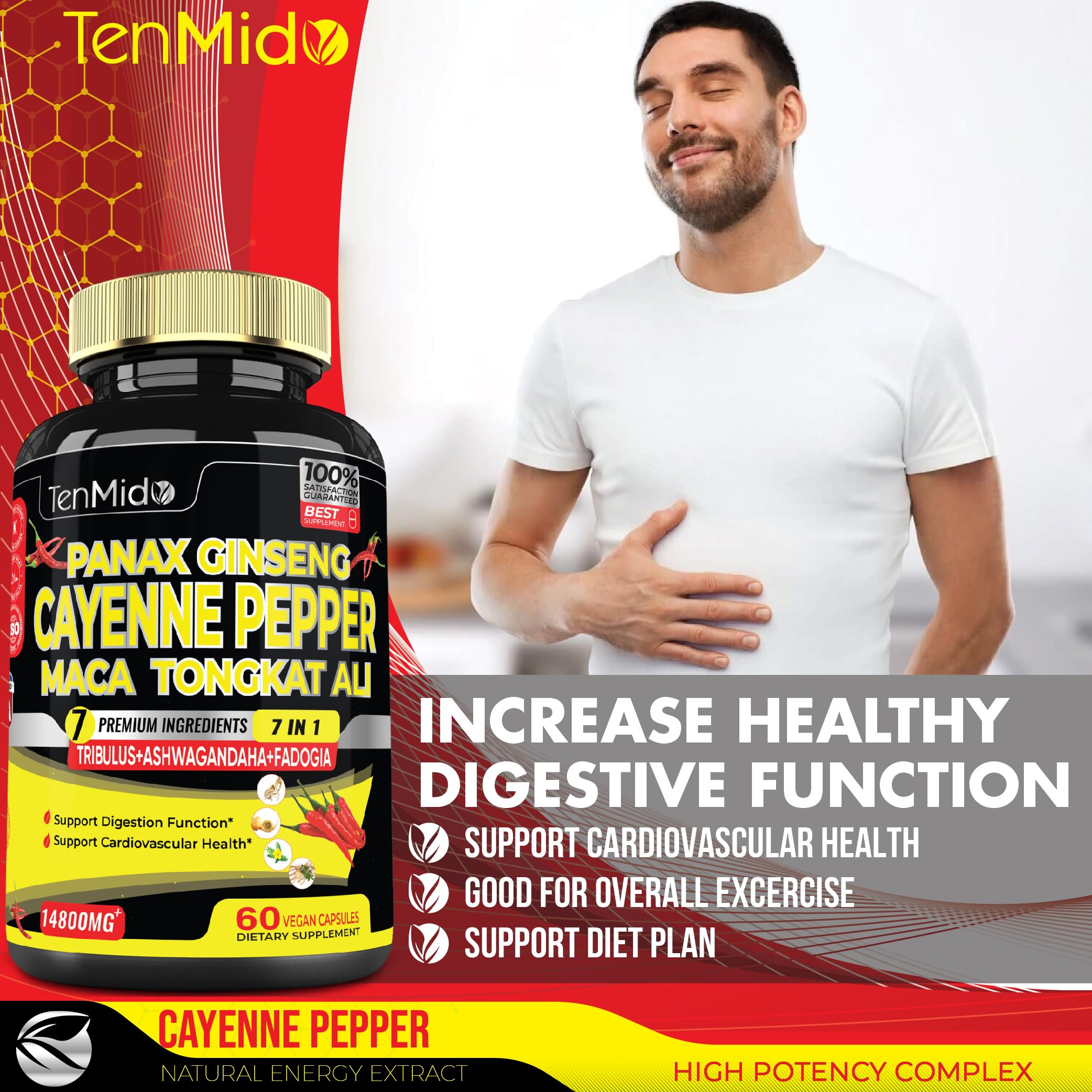 2 Packs 60 Caps 14800mg - Cayenne Pepper Supplements Extract Capsules - Tongkat Ali Tenmido uk supplements