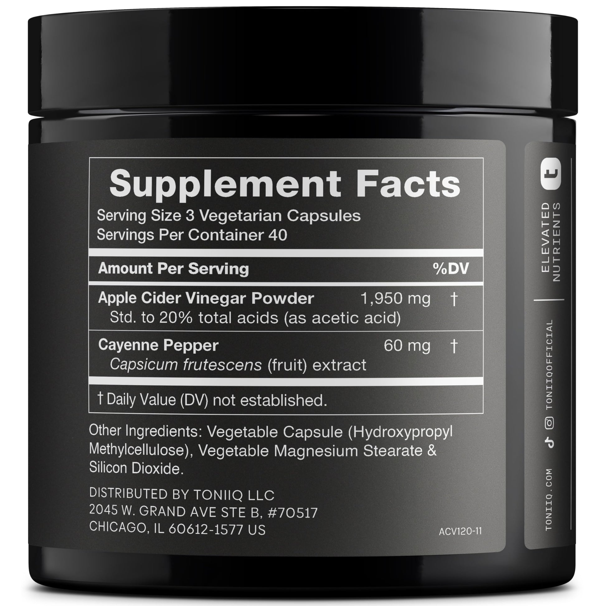 Toniiq Apple Cider Vinegar Capsules - Ultra High Potency 2,010mg Formula with 20% Acetic Acid & Cayenne Pepper - Made with The Mother - Third-Party Lab Tested - 120 Capsules Toniiq uk supplements