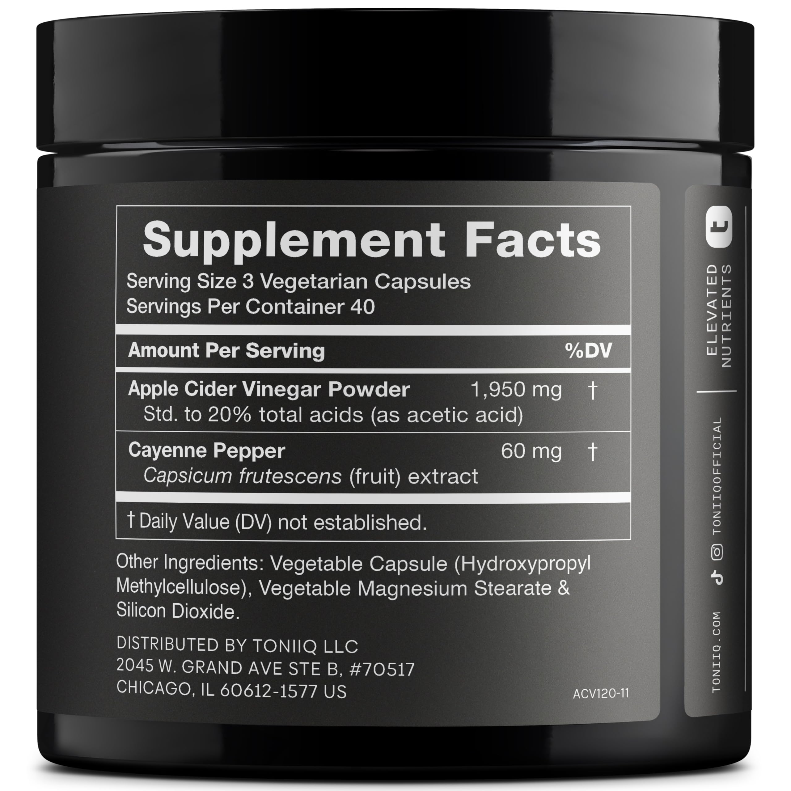 Toniiq Apple Cider Vinegar Capsules - Ultra High Potency 2,010mg Formula with 20% Acetic Acid & Cayenne Pepper - Made with The Mother - Third-Party Lab Tested - 120 Capsules Toniiq uk supplements