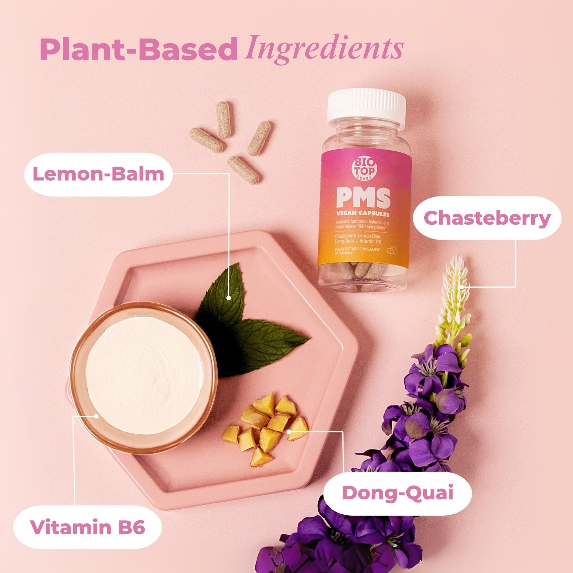 BIOTOPLEVEL PMS Support Supplement for Women & PMS Relief, Hormone Balance & Menstrual Period Relief for Cramps, Bloating & Mood Swings with Chasteberry, Vitamin B6, Lemon Balm, Dong Quai, 30 Count BIOTOPLEVEL uk supplements