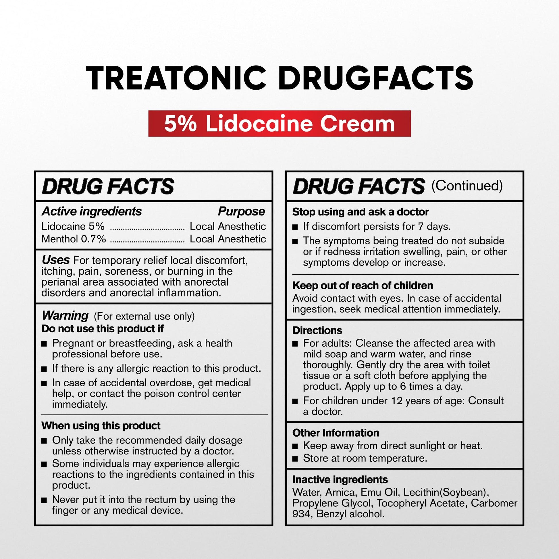 Treatonic 5% Lidocaine Numbing Cream: Lidocaine Cream for Pain Relief, Itching, Burning, Soreness, Hemorrhoid - Maximum Strength Topical Numb Cream - Fast Acting & Long Lasting Numbing Cream- 2.1 oz Treatonic uk supplements