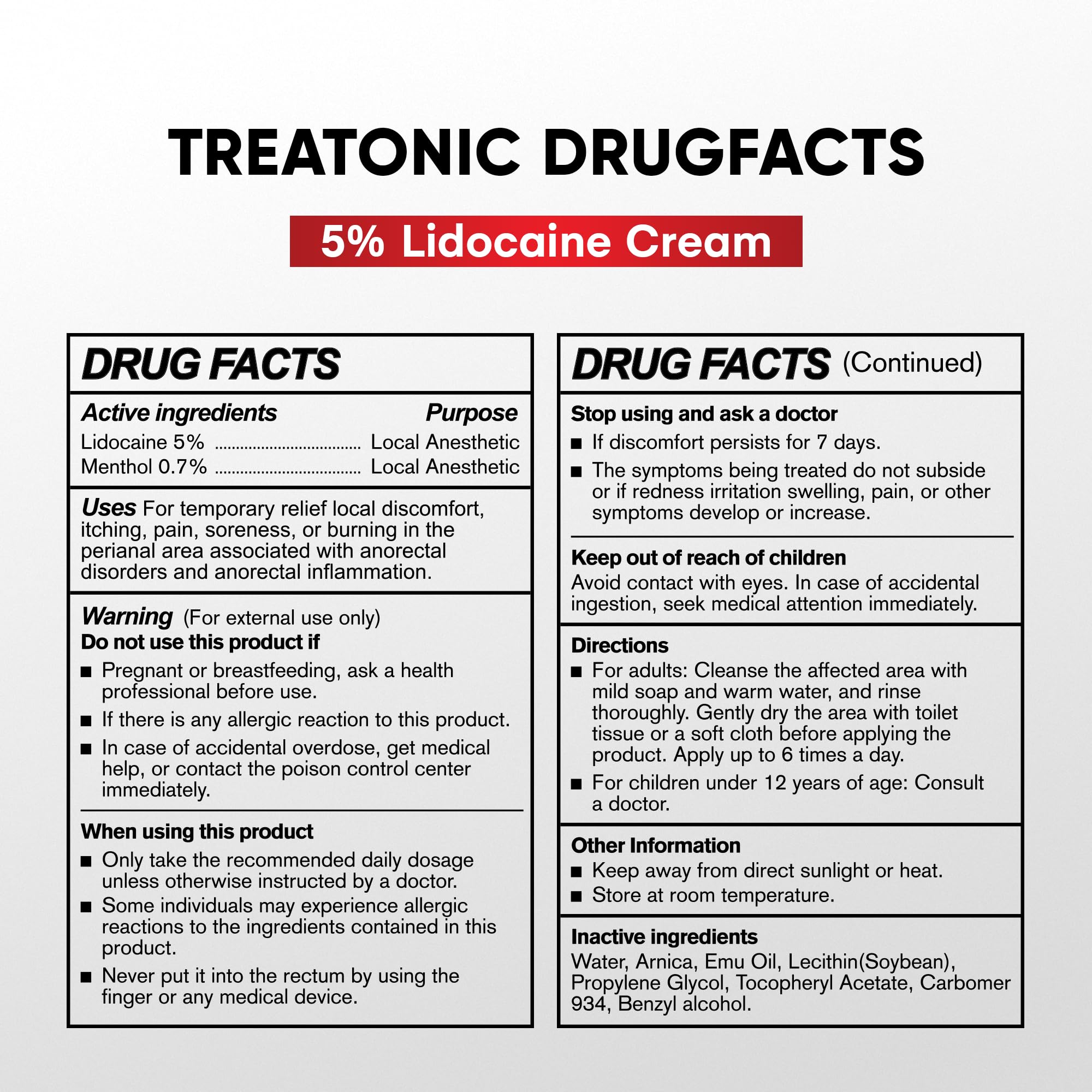 Treatonic 5% Lidocaine Numbing Cream: Lidocaine Cream for Pain Relief, Itching, Burning, Soreness, Hemorrhoid - Maximum Strength Topical Numb Cream - Fast Acting & Long Lasting Numbing Cream- 2.1 oz Treatonic uk supplements