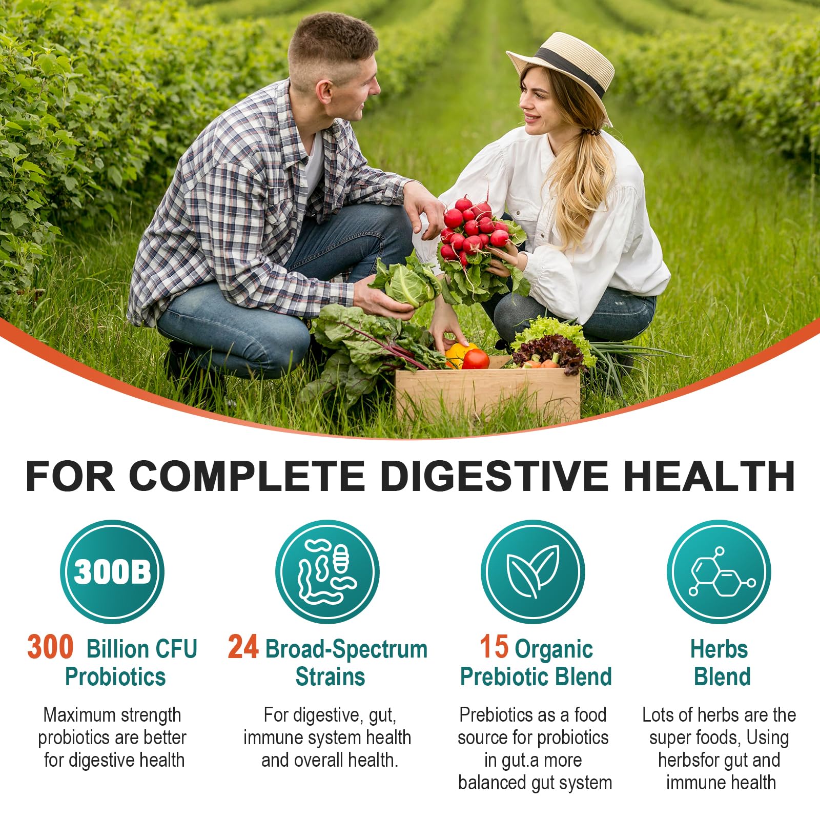 Probiotics for Women & Men - 300 Billion CFU, 24 Strains Probiotic + 15 Organic Herbs Prebiotics Blend, for Overall Digestive Gut Health, Immune, Constipation & Bloating, Shelf Stable - 4 Month Supply Cfuful uk supplements